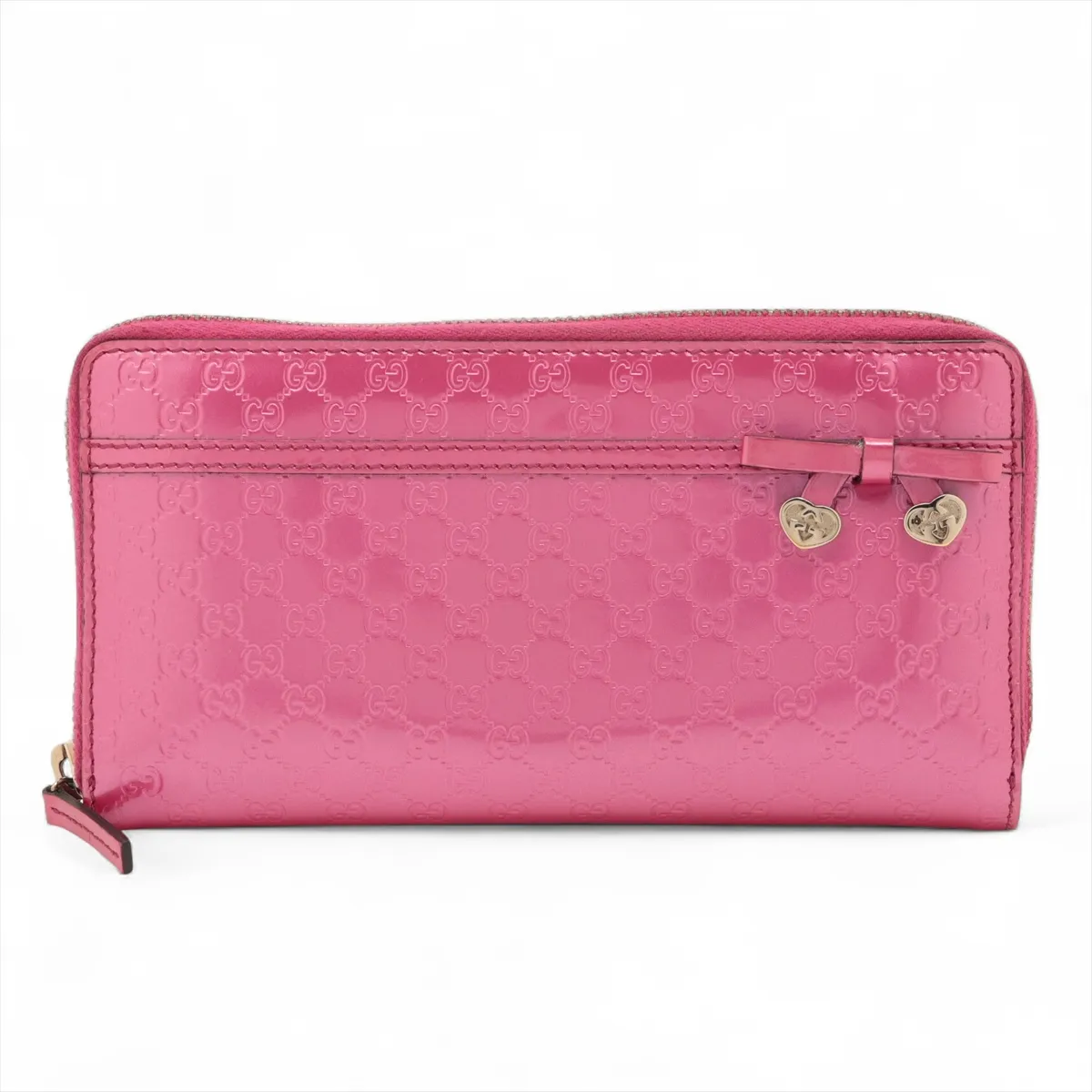 Shiny Microguccissima 307997 Patent Leather Round Zip Wallet Pink