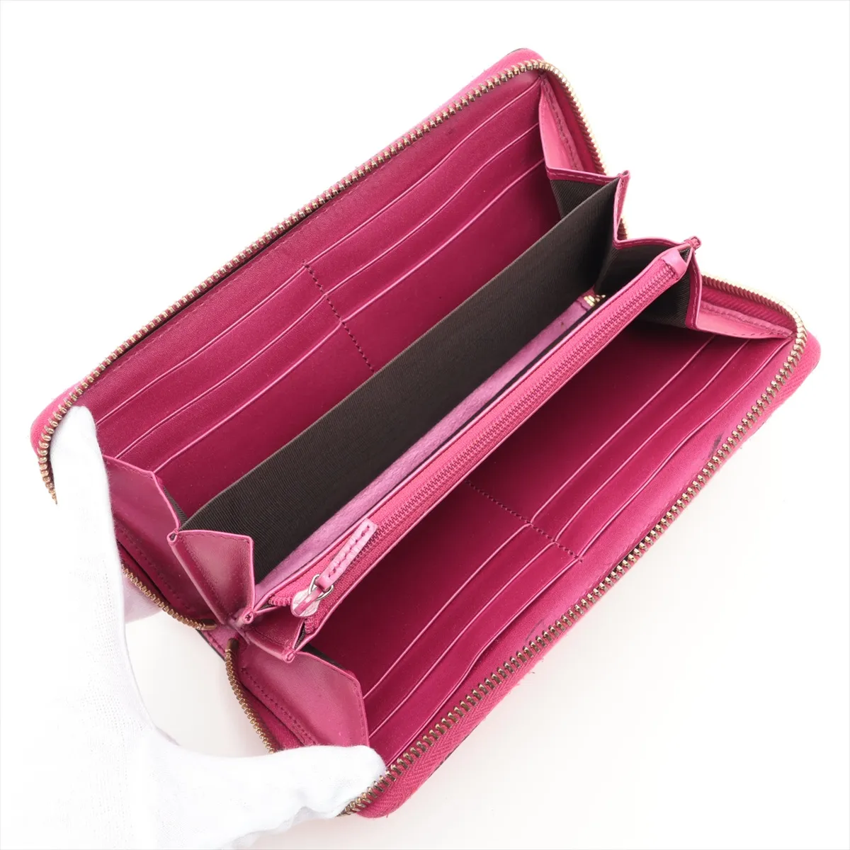 Shiny Microguccissima 307997 Patent Leather Round Zip Wallet Pink — view 3
