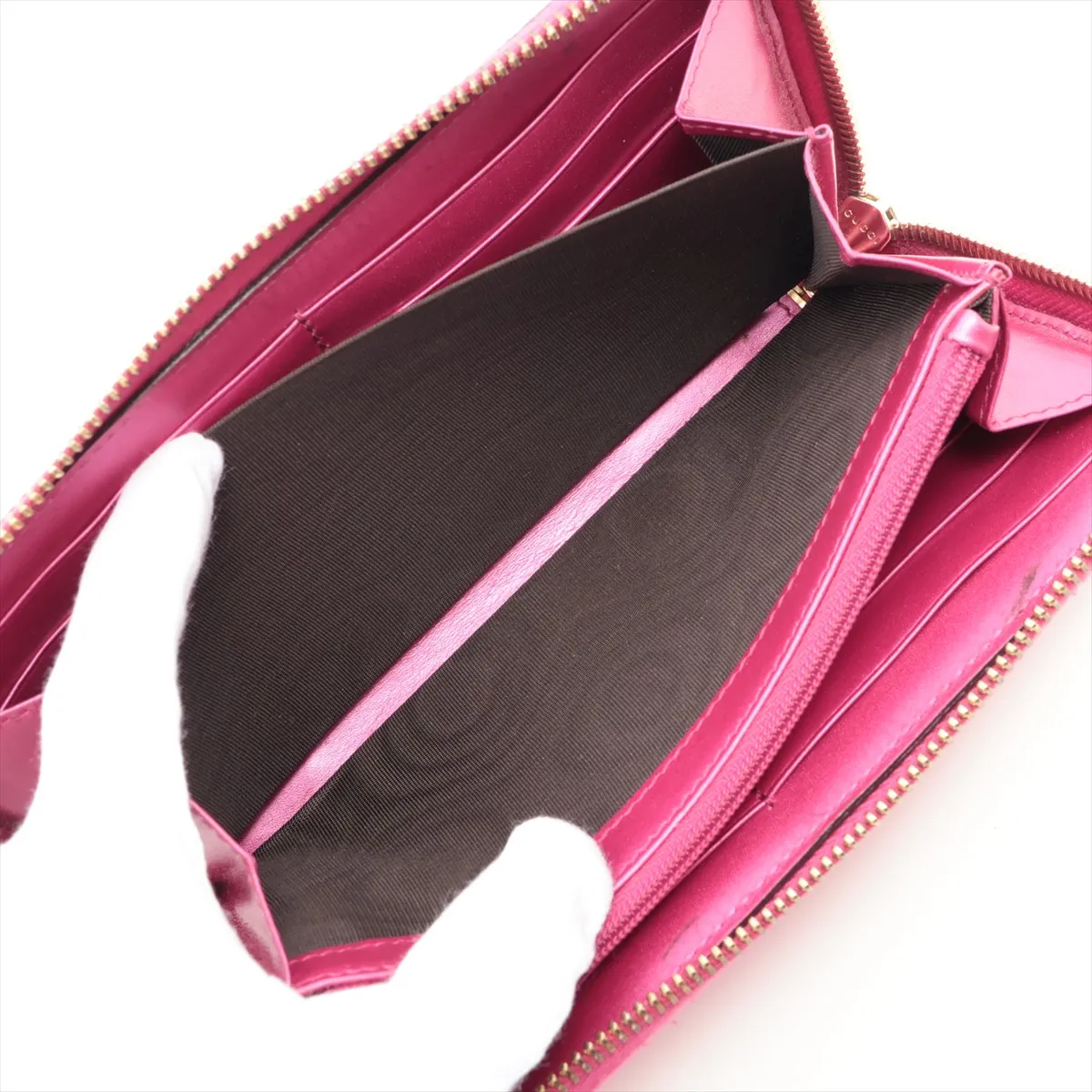 Shiny Microguccissima 307997 Patent Leather Round Zip Wallet Pink — view 5