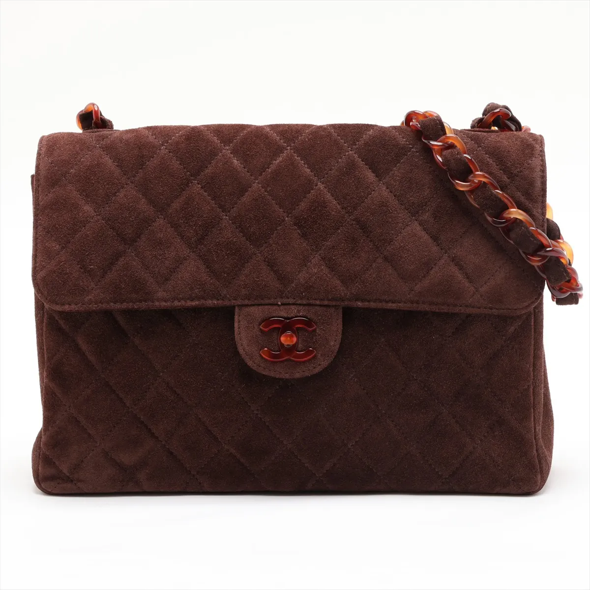 Large Matelassé Suede Chain Shoulder Bag, Tortoiseshell Brown with Gold Hardware, 5111906 (Serial Number 5)