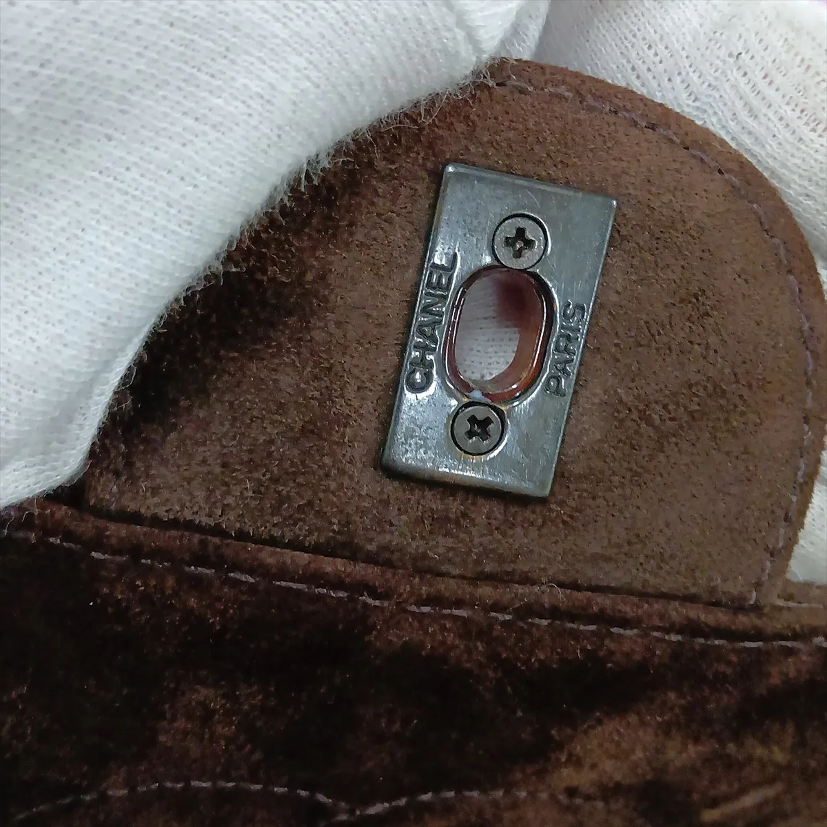 Large Matelassé Suede Chain Shoulder Bag, Tortoiseshell Brown with Gold Hardware, 5111906 (Serial Number 5) — view 14