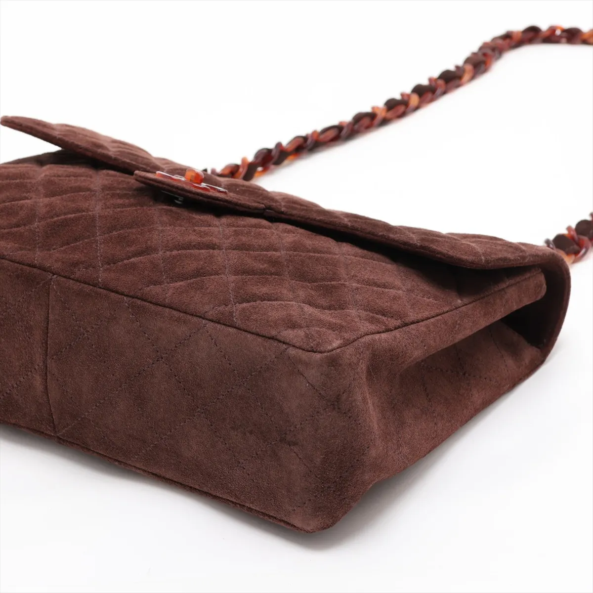 Large Matelassé Suede Chain Shoulder Bag, Tortoiseshell Brown with Gold Hardware, 5111906 (Serial Number 5) — view 3