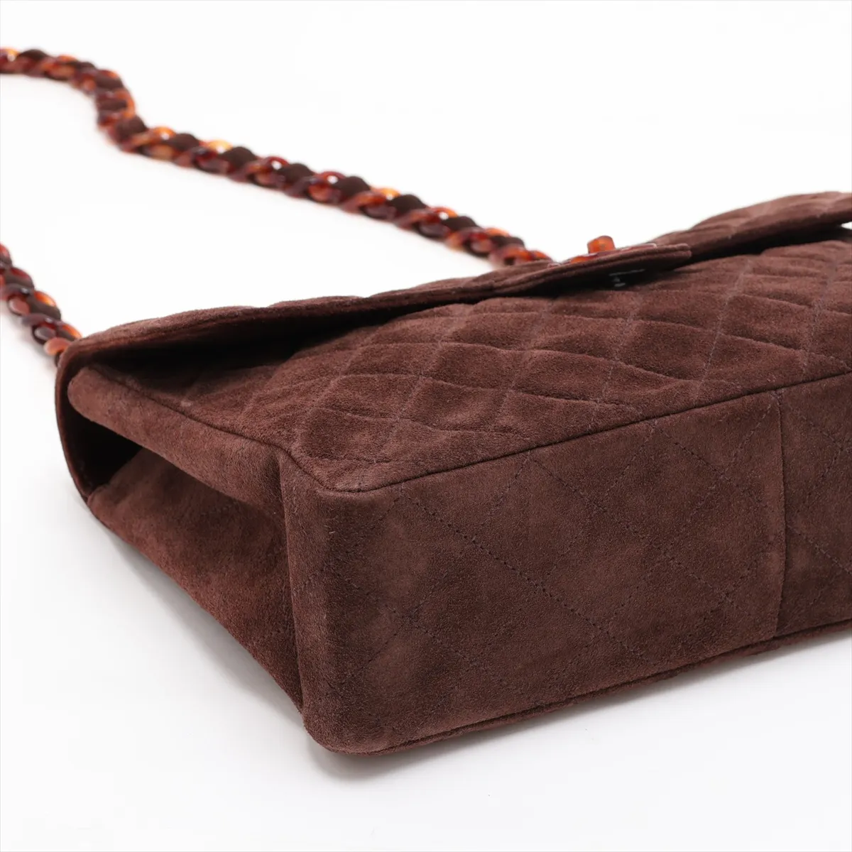 Large Matelassé Suede Chain Shoulder Bag, Tortoiseshell Brown with Gold Hardware, 5111906 (Serial Number 5) — view 4