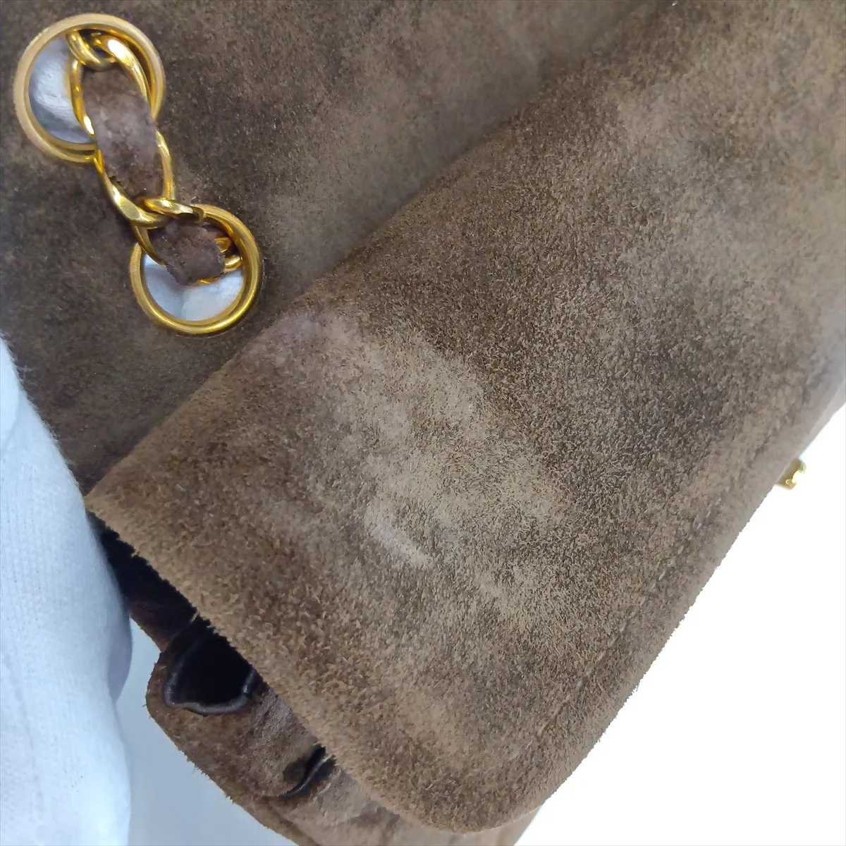 [Individually packaged] Chanel Matelassé 25 Suede Double Flap Double Chain Bag Brown Gold Hardware — view 14