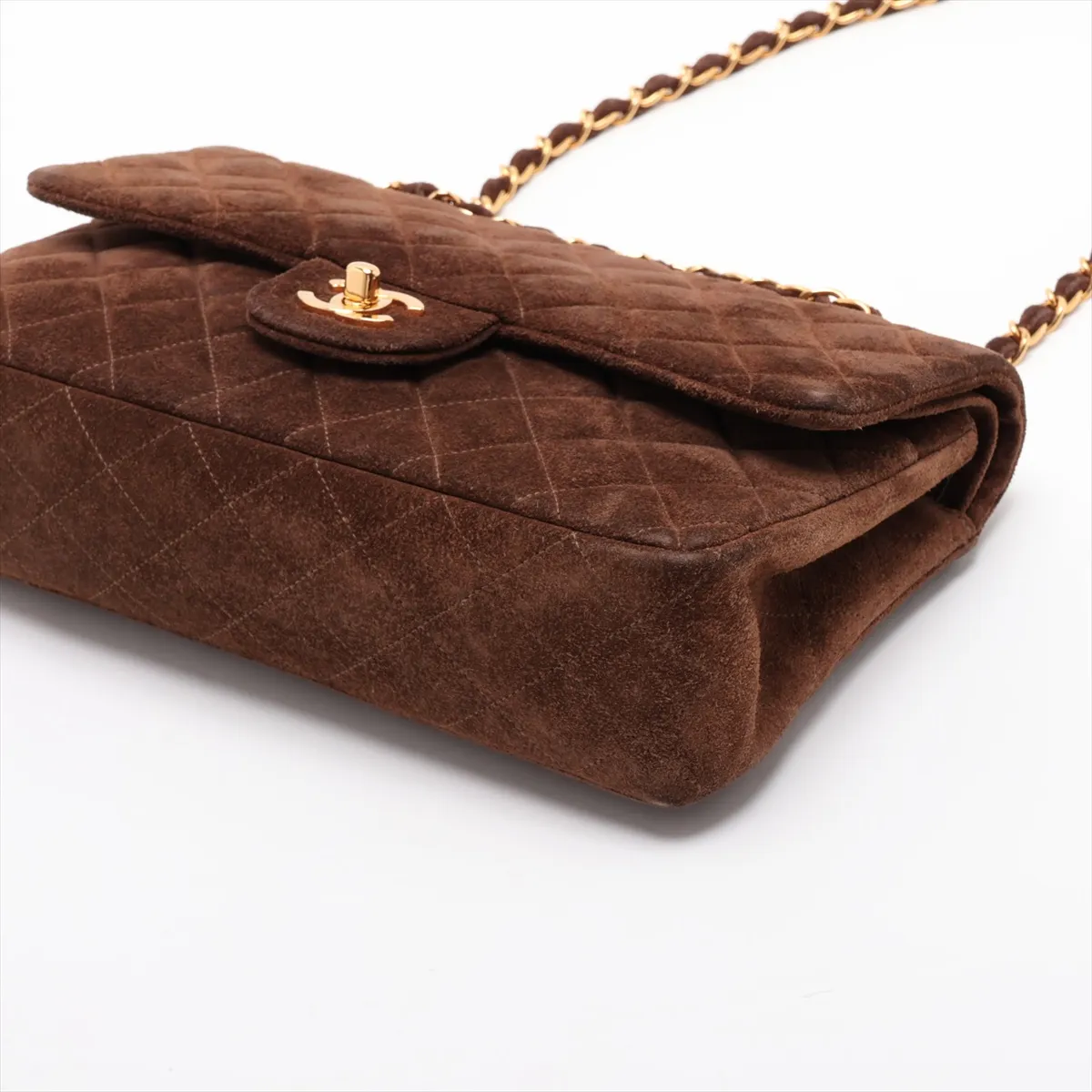 [Individually packaged] Chanel Matelassé 25 Suede Double Flap Double Chain Bag Brown Gold Hardware — view 3