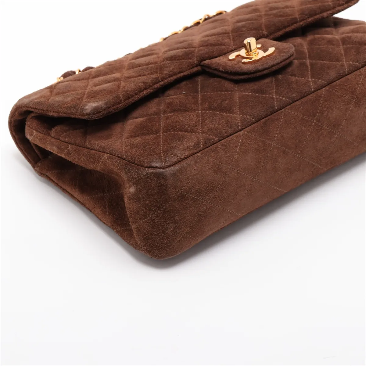 [Individually packaged] Chanel Matelassé 25 Suede Double Flap Double Chain Bag Brown Gold Hardware — view 4