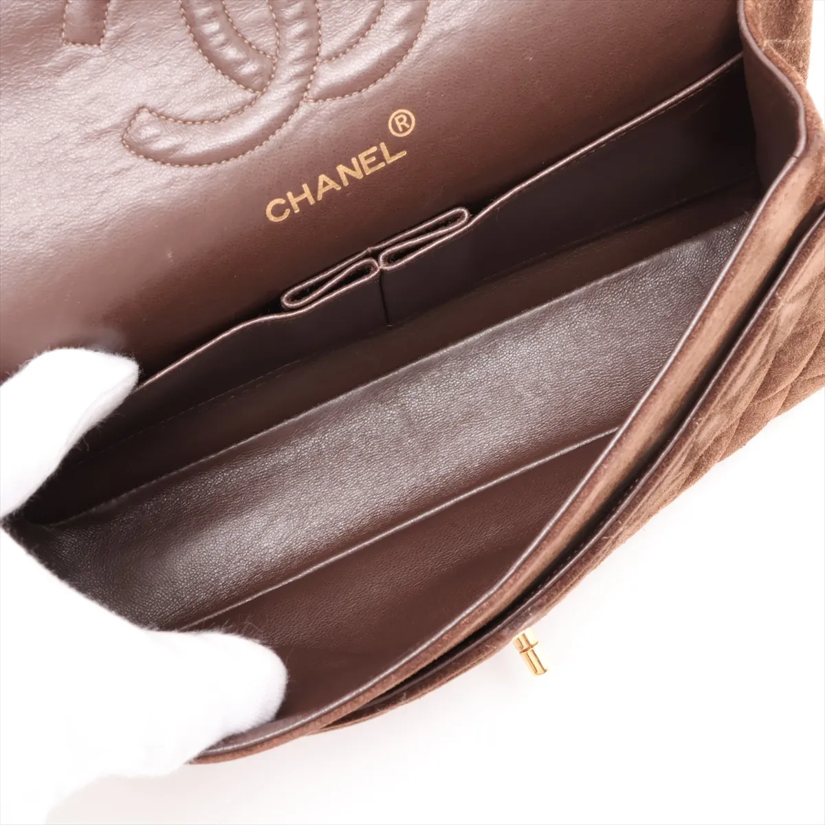 [Individually packaged] Chanel Matelassé 25 Suede Double Flap Double Chain Bag Brown Gold Hardware — view 6