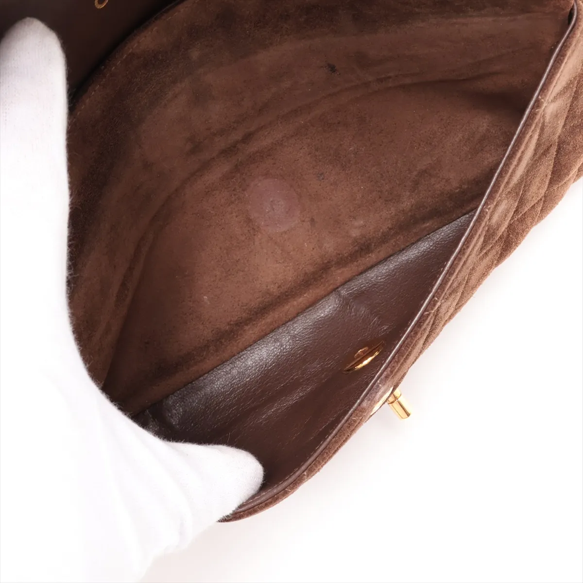 [Individually packaged] Chanel Matelassé 25 Suede Double Flap Double Chain Bag Brown Gold Hardware — view 7