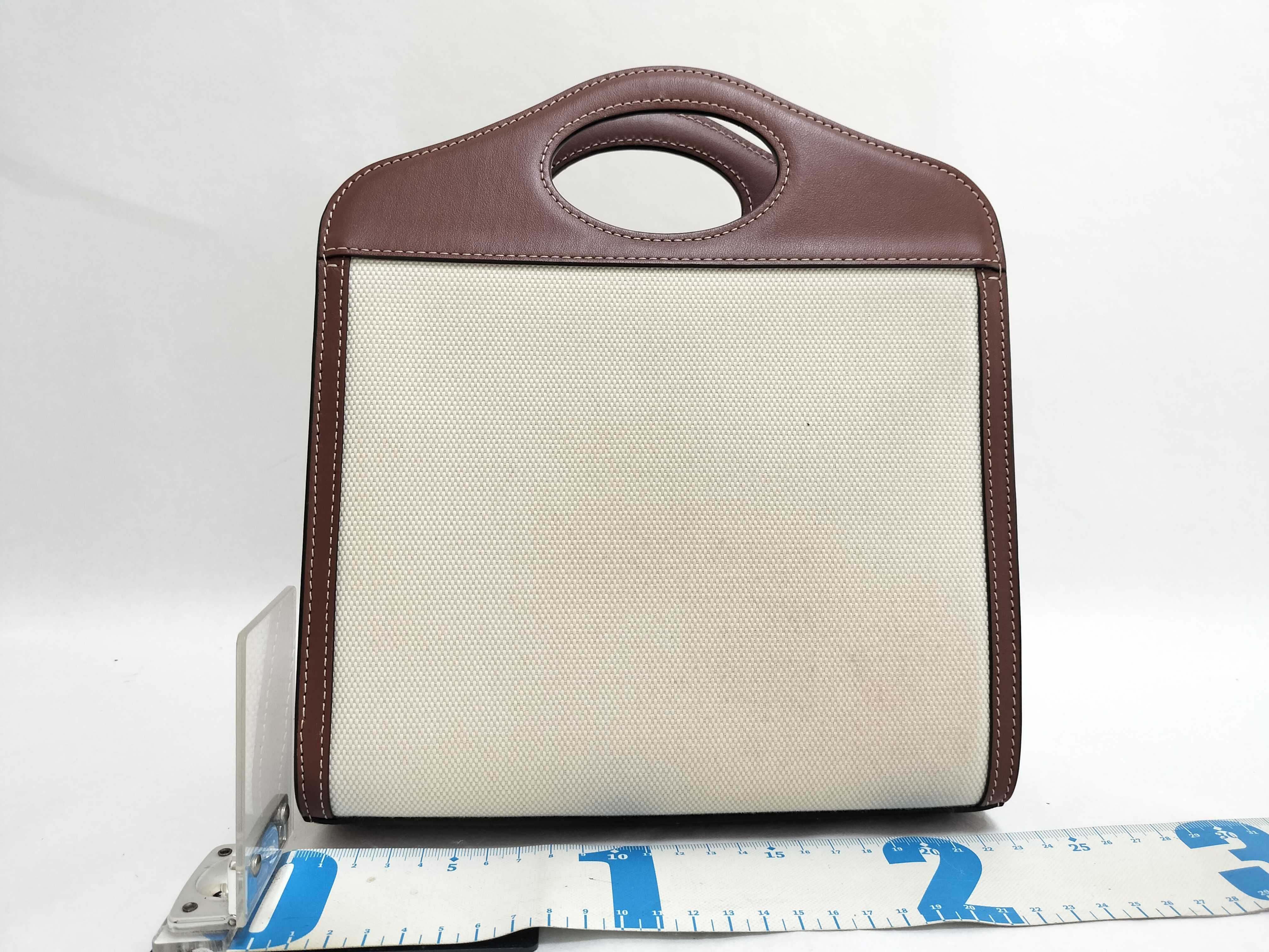 Mini Two-Tone Canvas x Leather 2-Way Handbag (Beige x Brown) — view 2