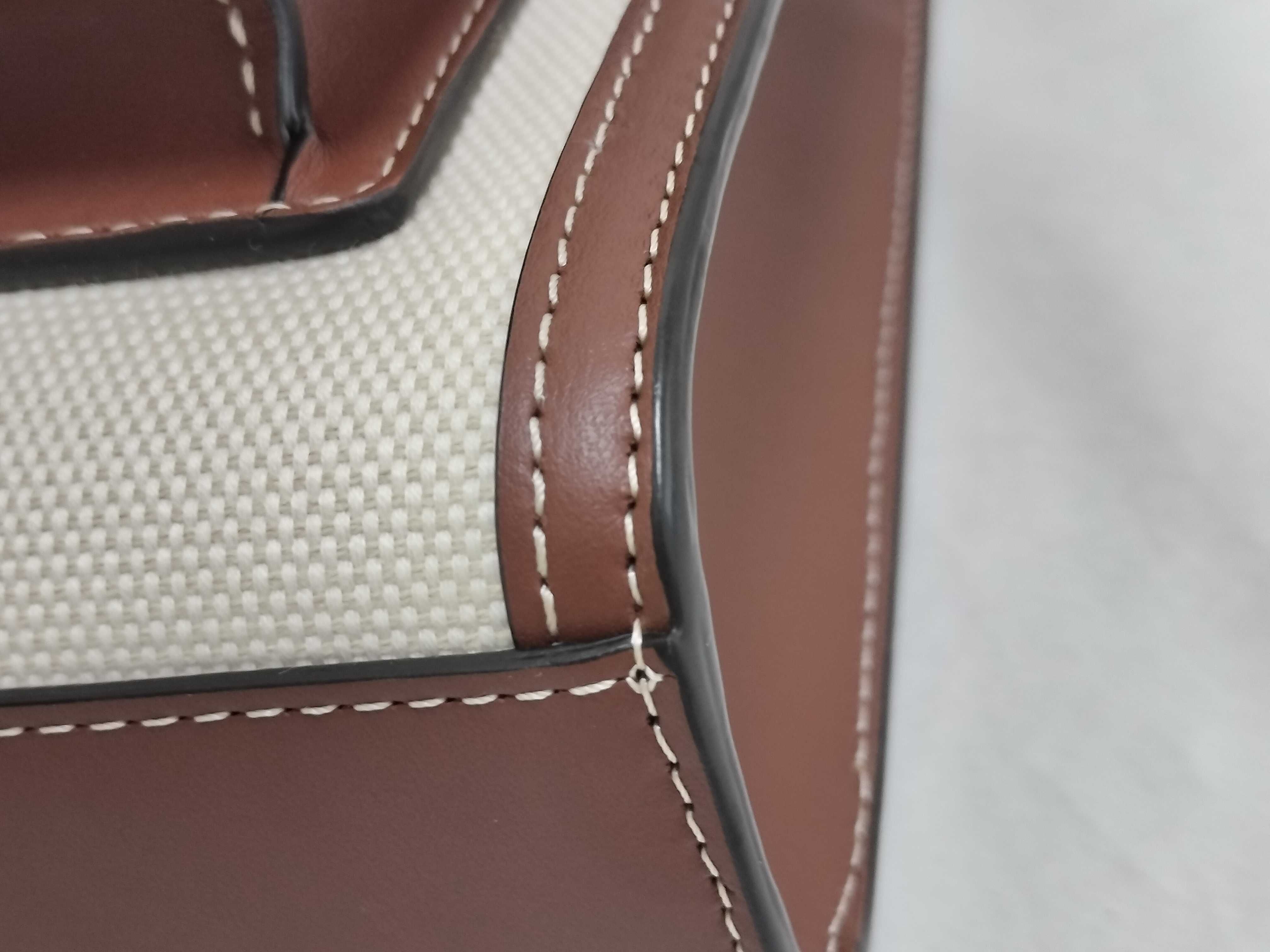 Mini Two-Tone Canvas x Leather 2-Way Handbag (Beige x Brown) — view 6