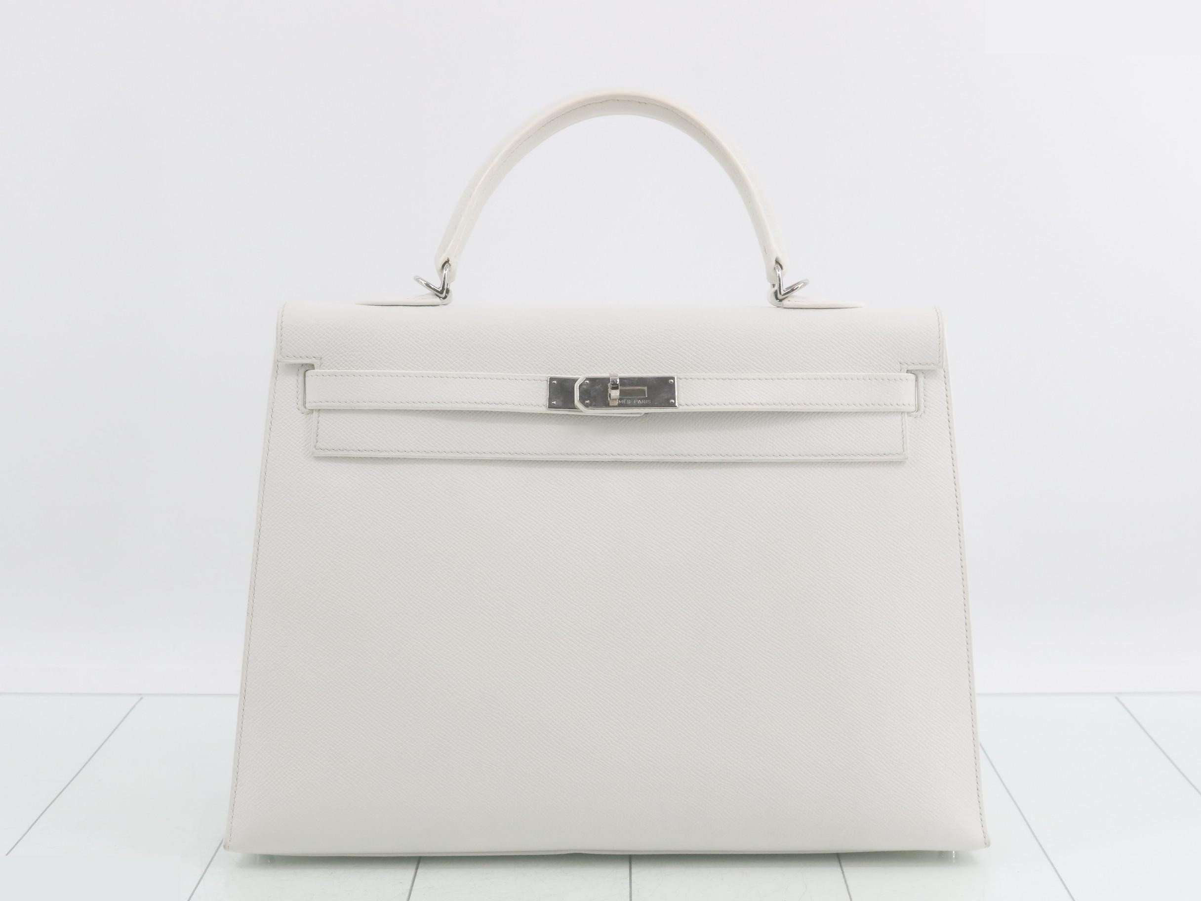 Kelly 35 Epsom White Silver Hardware O