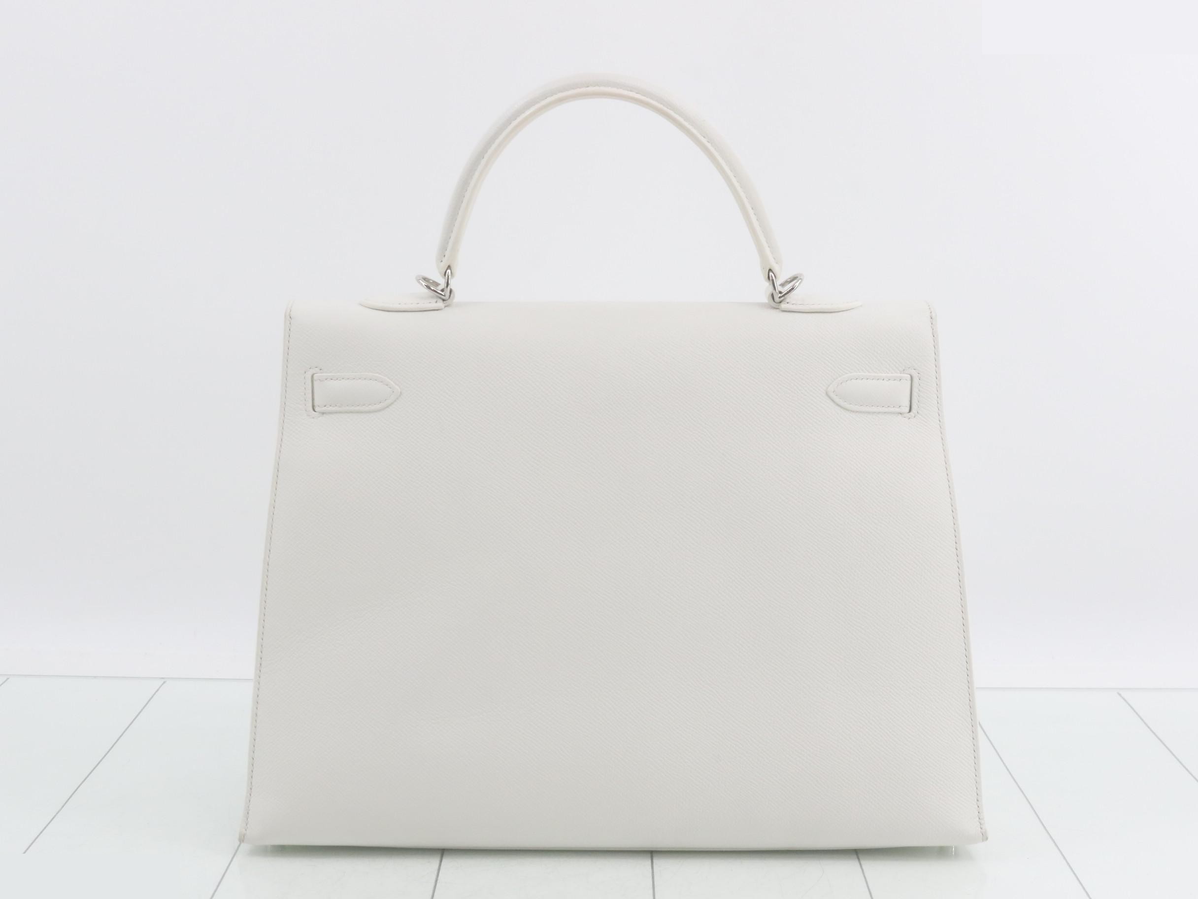 Kelly 35 Epsom White Silver Hardware O — view 3