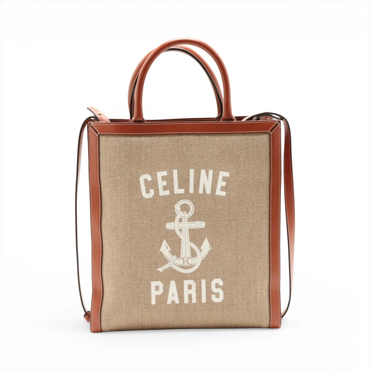 Vertical Cabas Canvas x Leather 2-Way Handbag Brown