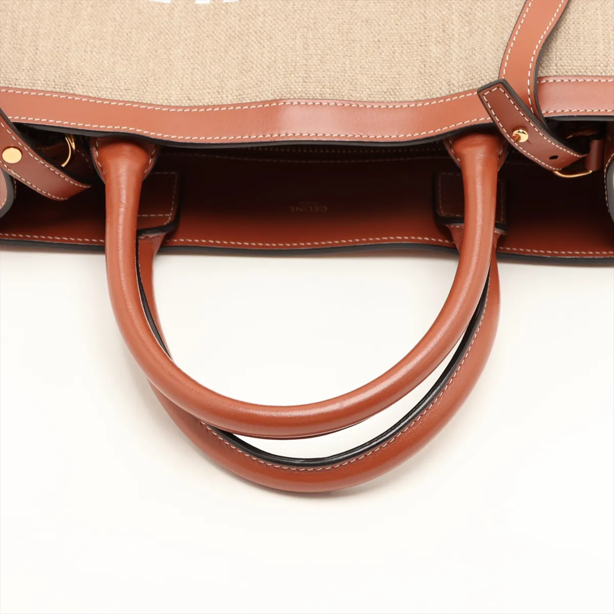 Vertical Cabas Canvas x Leather 2-Way Handbag Brown — view 5