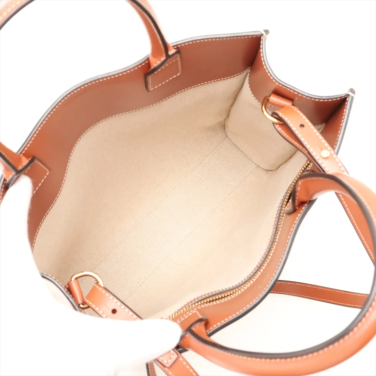 Vertical Cabas Canvas x Leather 2-Way Handbag Brown — view 8