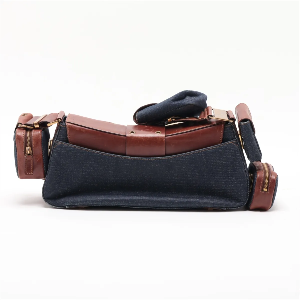 Street Chic Denim x Leather Shoulder Bag, Blue x Brown — view 2