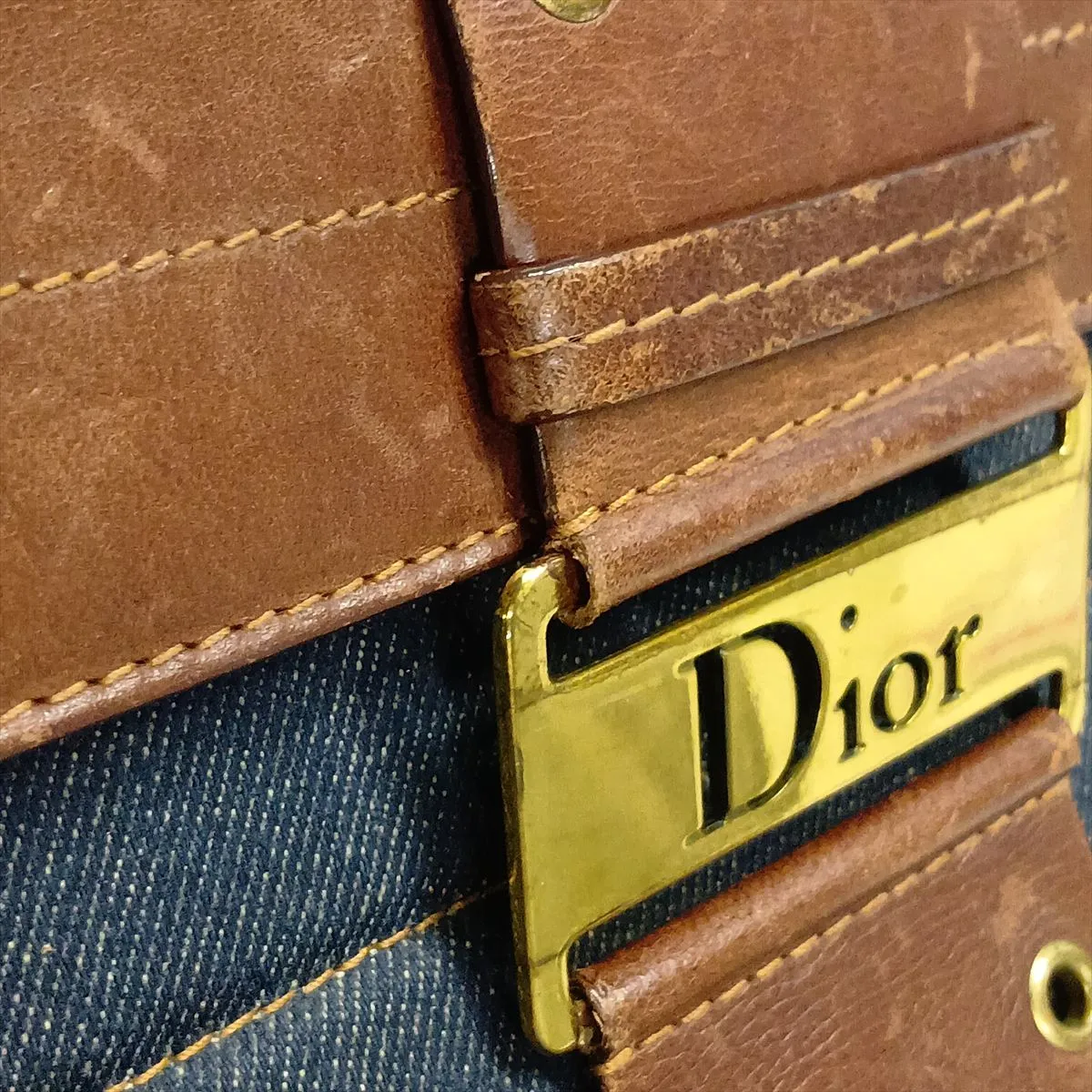 Street Chic Denim x Leather Shoulder Bag, Blue x Brown — view 14