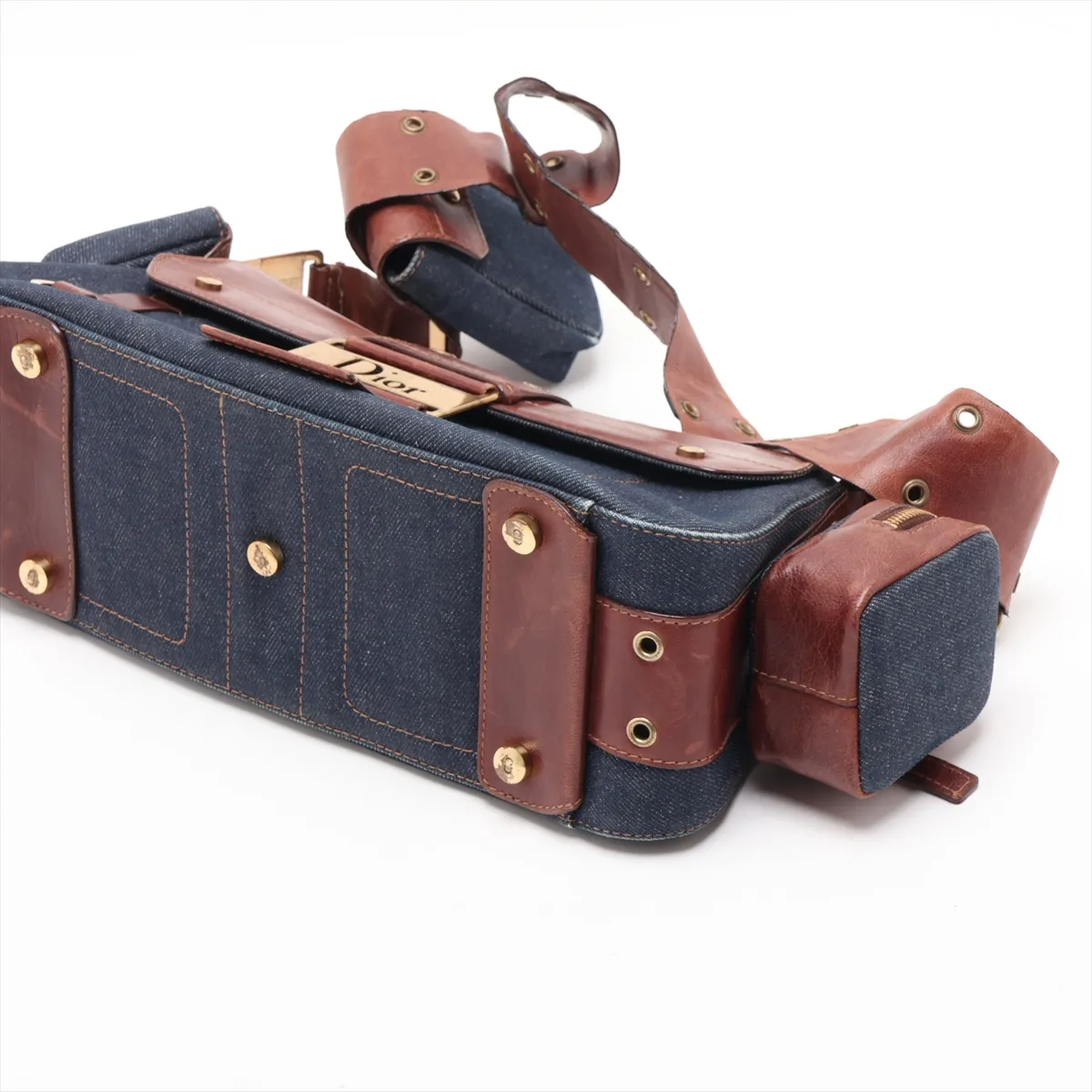Street Chic Denim x Leather Shoulder Bag, Blue x Brown — view 3