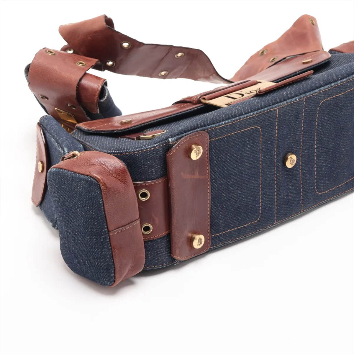 Street Chic Denim x Leather Shoulder Bag, Blue x Brown — view 4