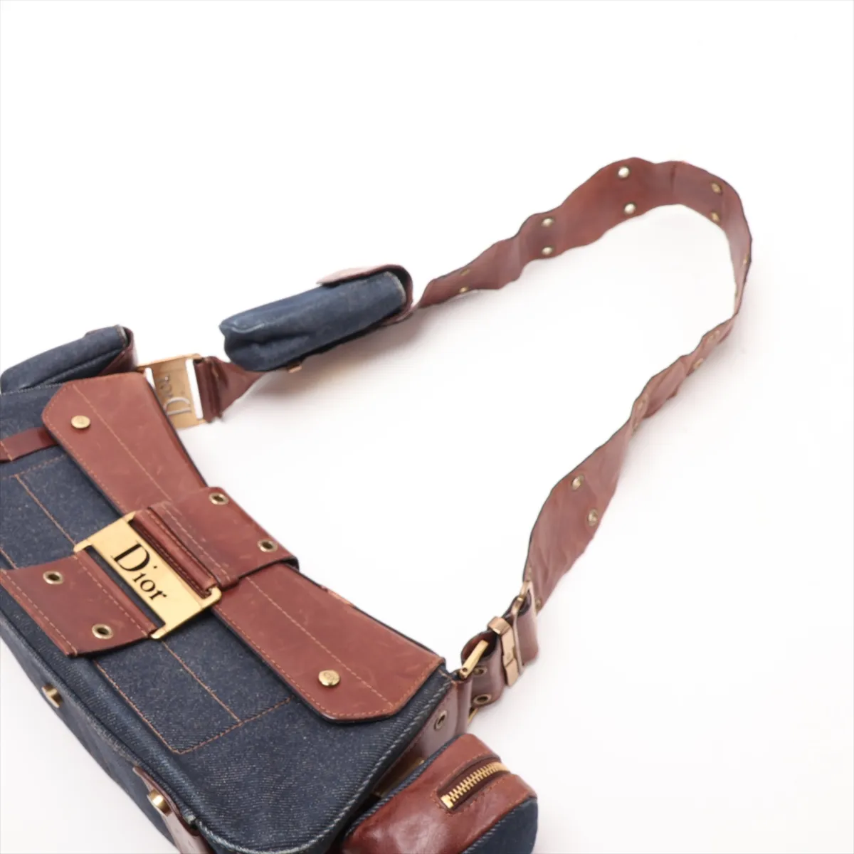 Street Chic Denim x Leather Shoulder Bag, Blue x Brown — view 5
