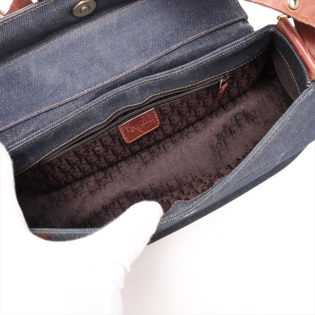 Street Chic Denim x Leather Shoulder Bag, Blue x Brown — view 6