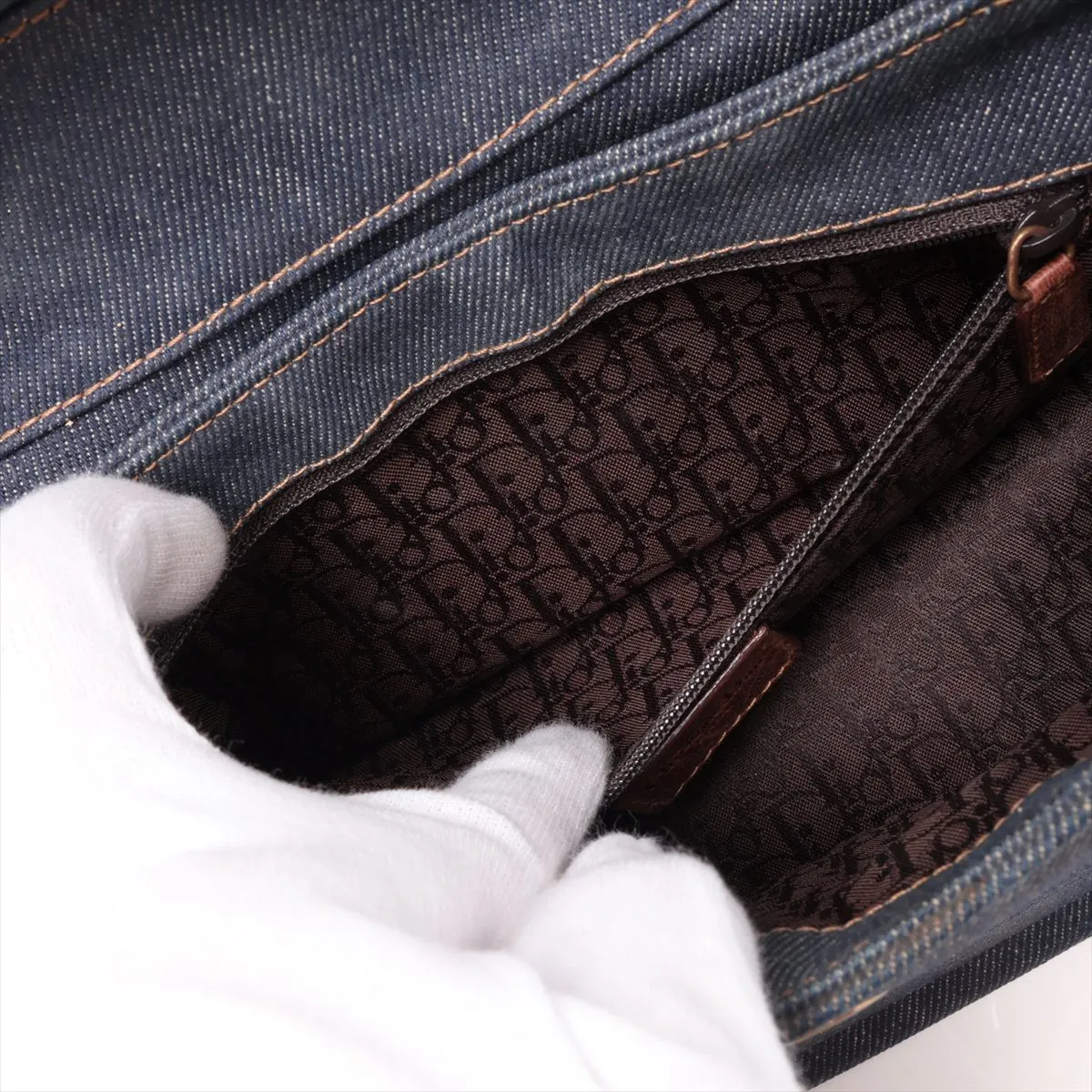 Street Chic Denim x Leather Shoulder Bag, Blue x Brown — view 7