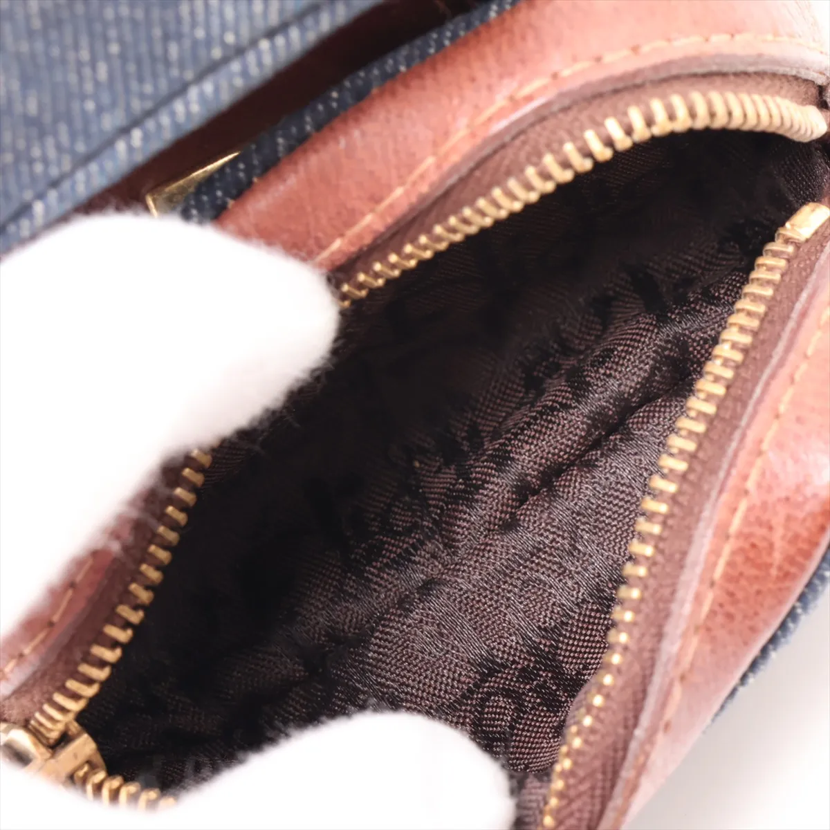 Street Chic Denim x Leather Shoulder Bag, Blue x Brown — view 9