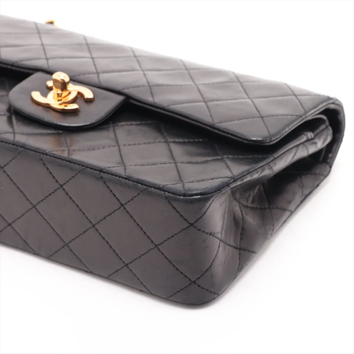 Matelassé 25 Lambskin Double Flap Double Chain Bag, Black with Gold Hardware, 0859482, Serial Number 0-series, A01112 — view 3