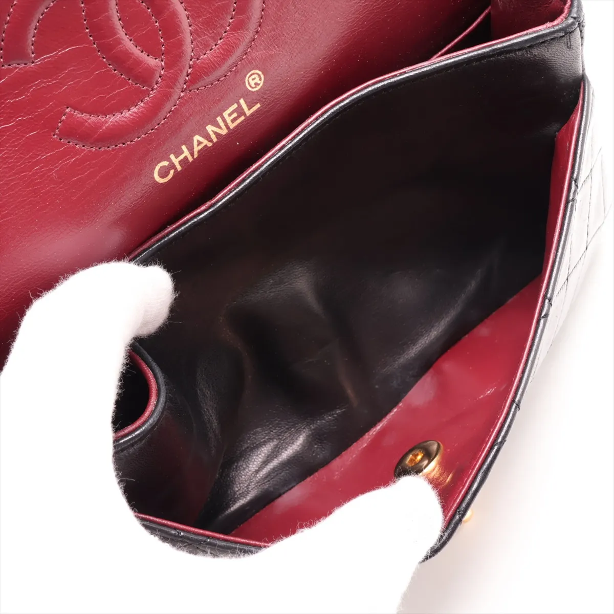 Matelassé 25 Lambskin Double Flap Double Chain Bag, Black with Gold Hardware, 0859482, Serial Number 0-series, A01112 — view 6