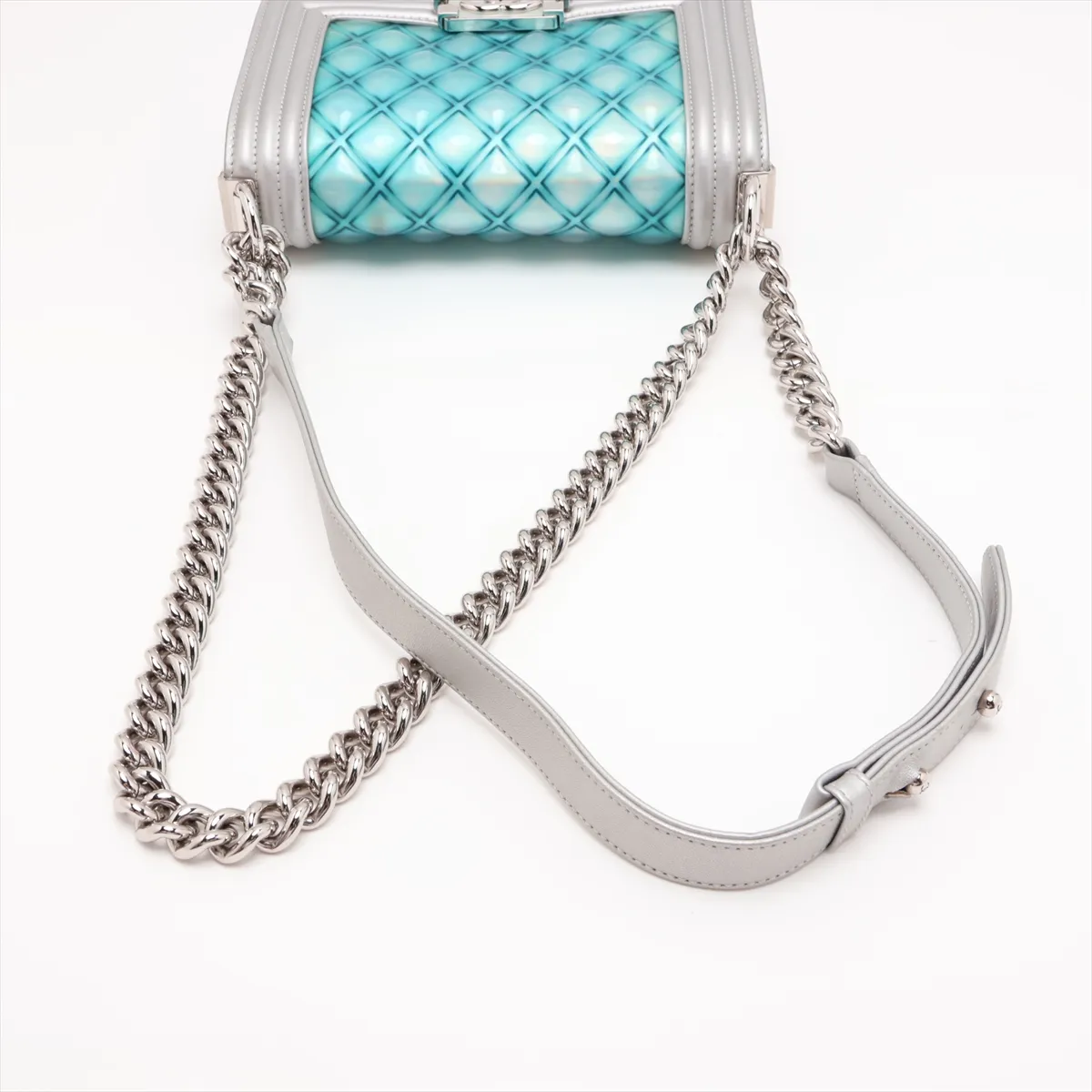 Boy Chanel 20 Small Lambskin x Vinyl Chain Shoulder Bag, Silver x Blue, Silver Hardware, 25909917, Serial Number 25-series, A67085 — view 5