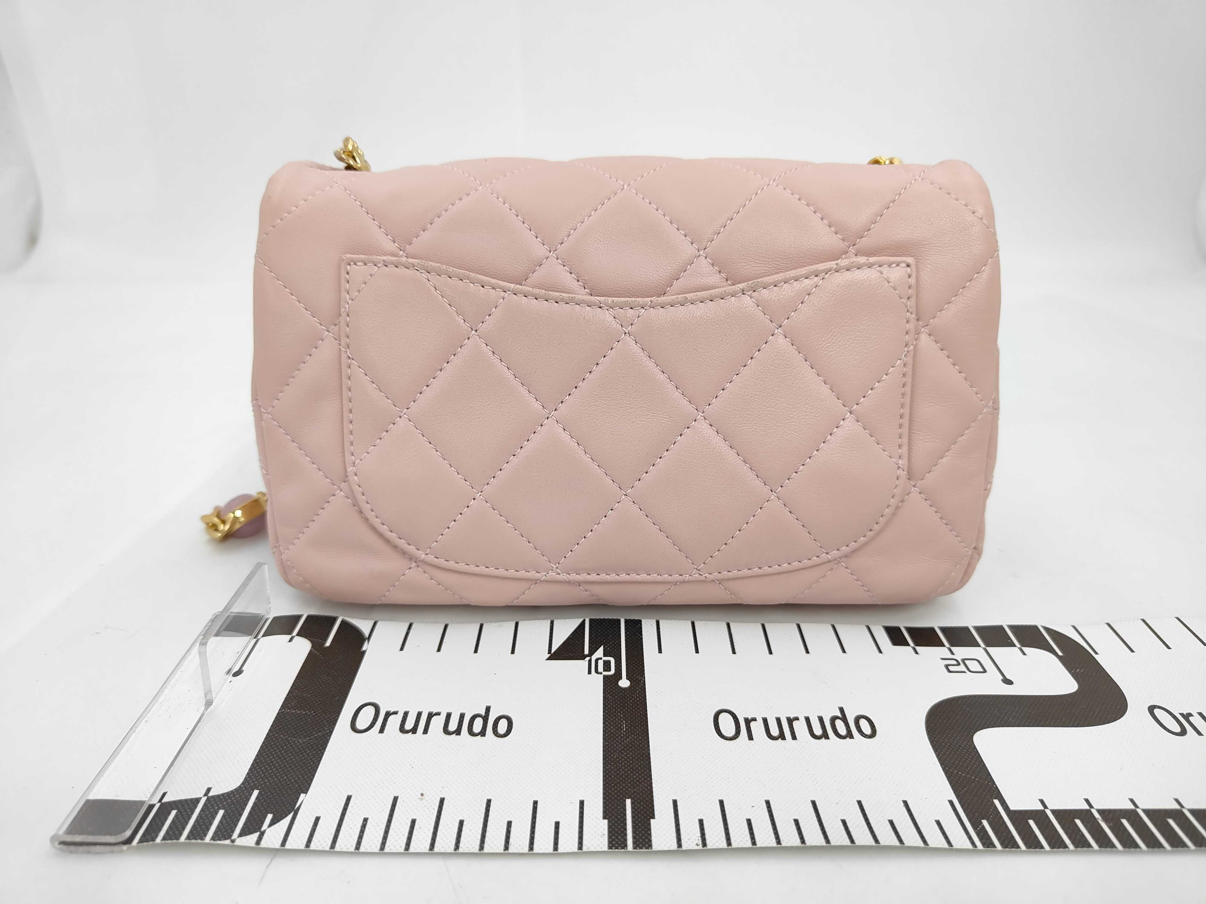 Lambskin Matelassé Mini Flap Chain Shoulder Bag with IC Plate, Pink Shoulder Bag — view 2