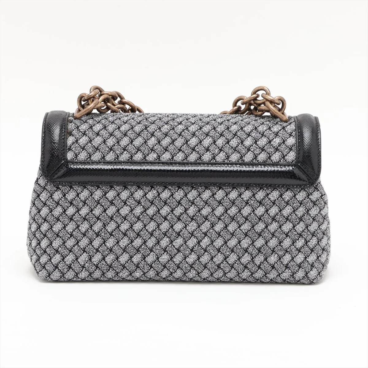 Intrecciato Olympia Knot Canvas x Leather Chain Shoulder Bag, Black x Silver, with Mirror — view 2