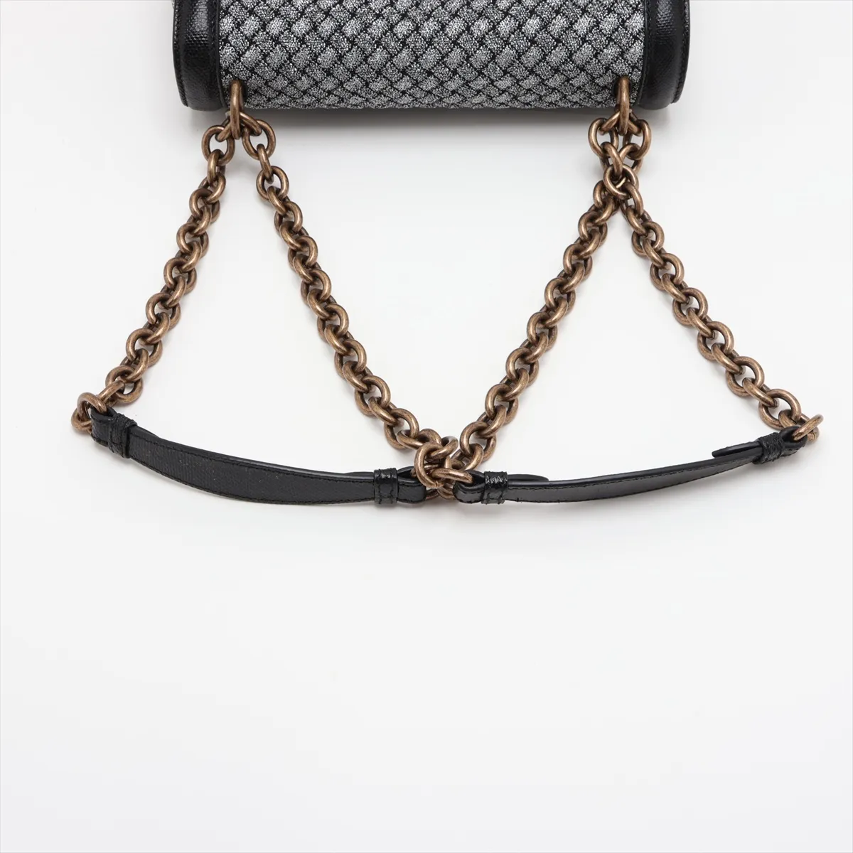 Intrecciato Olympia Knot Canvas x Leather Chain Shoulder Bag, Black x Silver, with Mirror — view 5