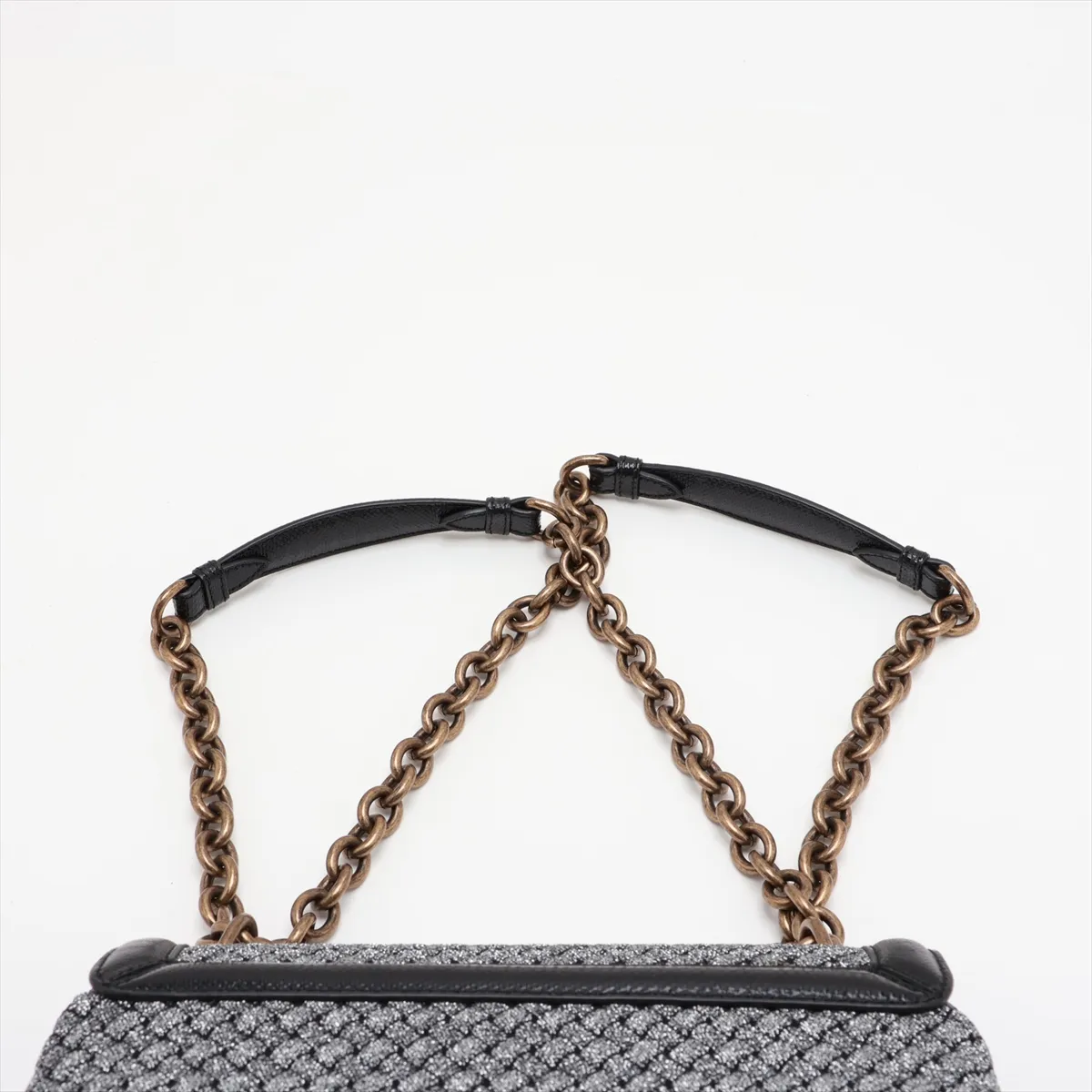 Intrecciato Olympia Knot Canvas x Leather Chain Shoulder Bag, Black x Silver, with Mirror — view 6