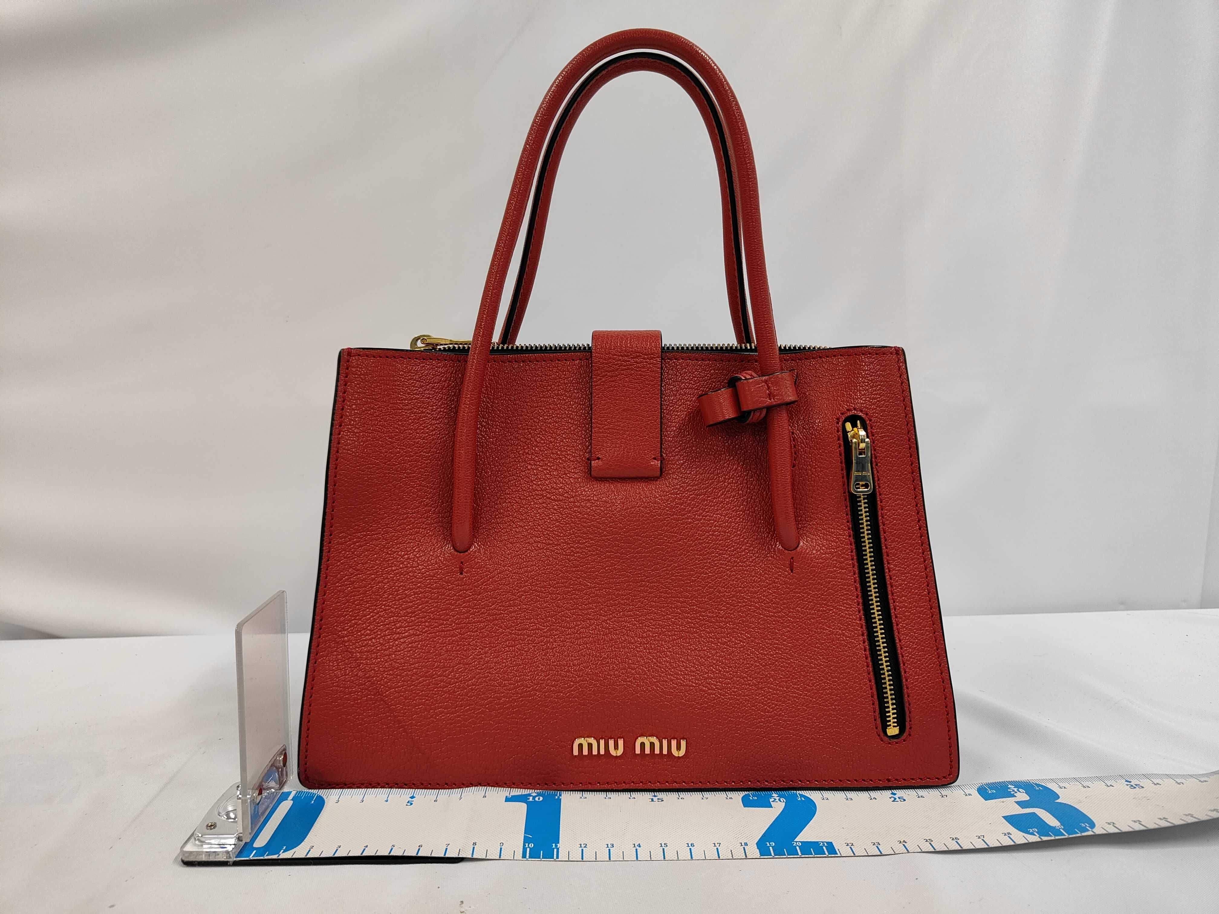 Leather Red 2-Way Handbag with Stitching Tag — view 2