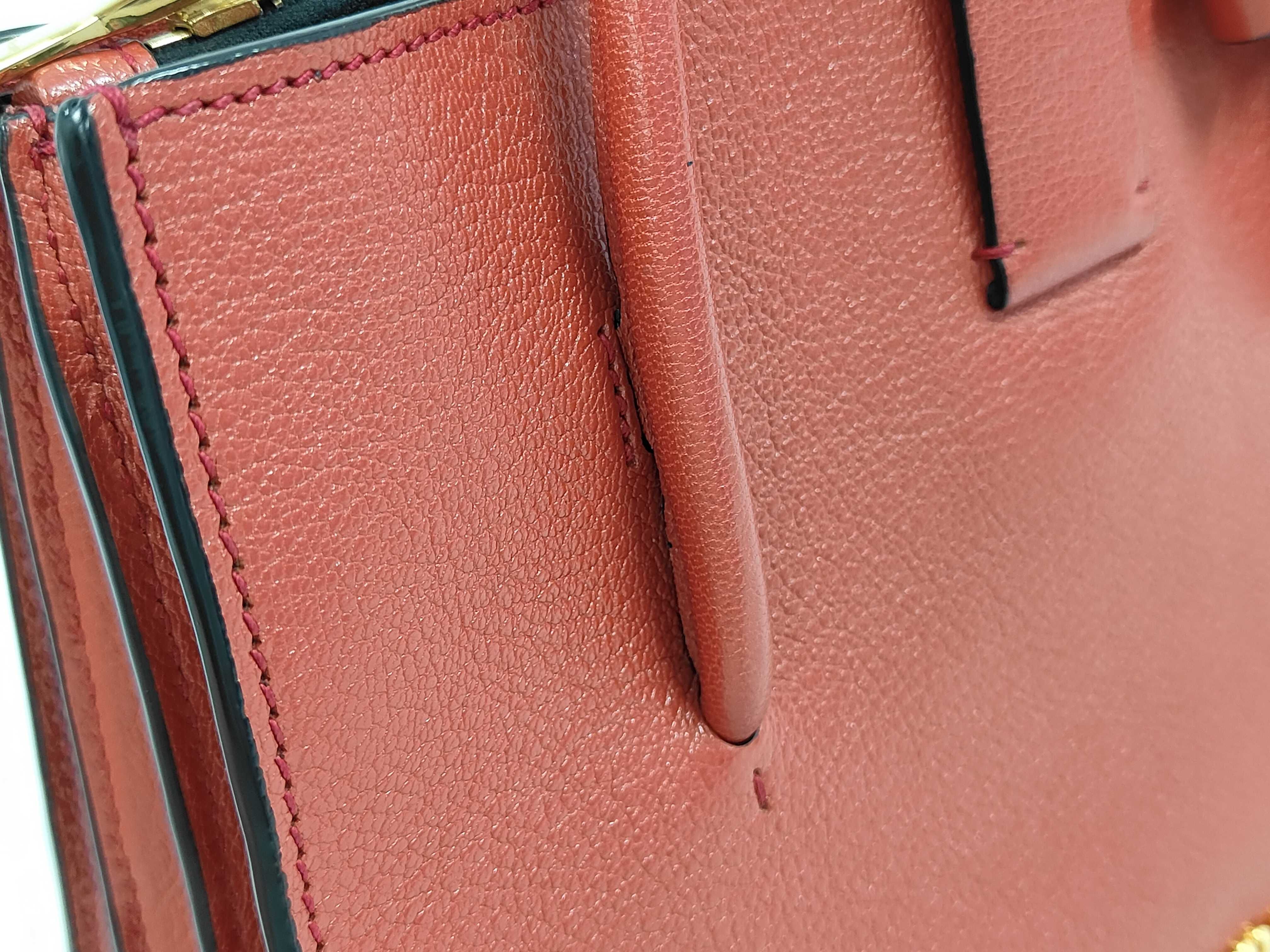 Leather Red 2-Way Handbag with Stitching Tag — view 6