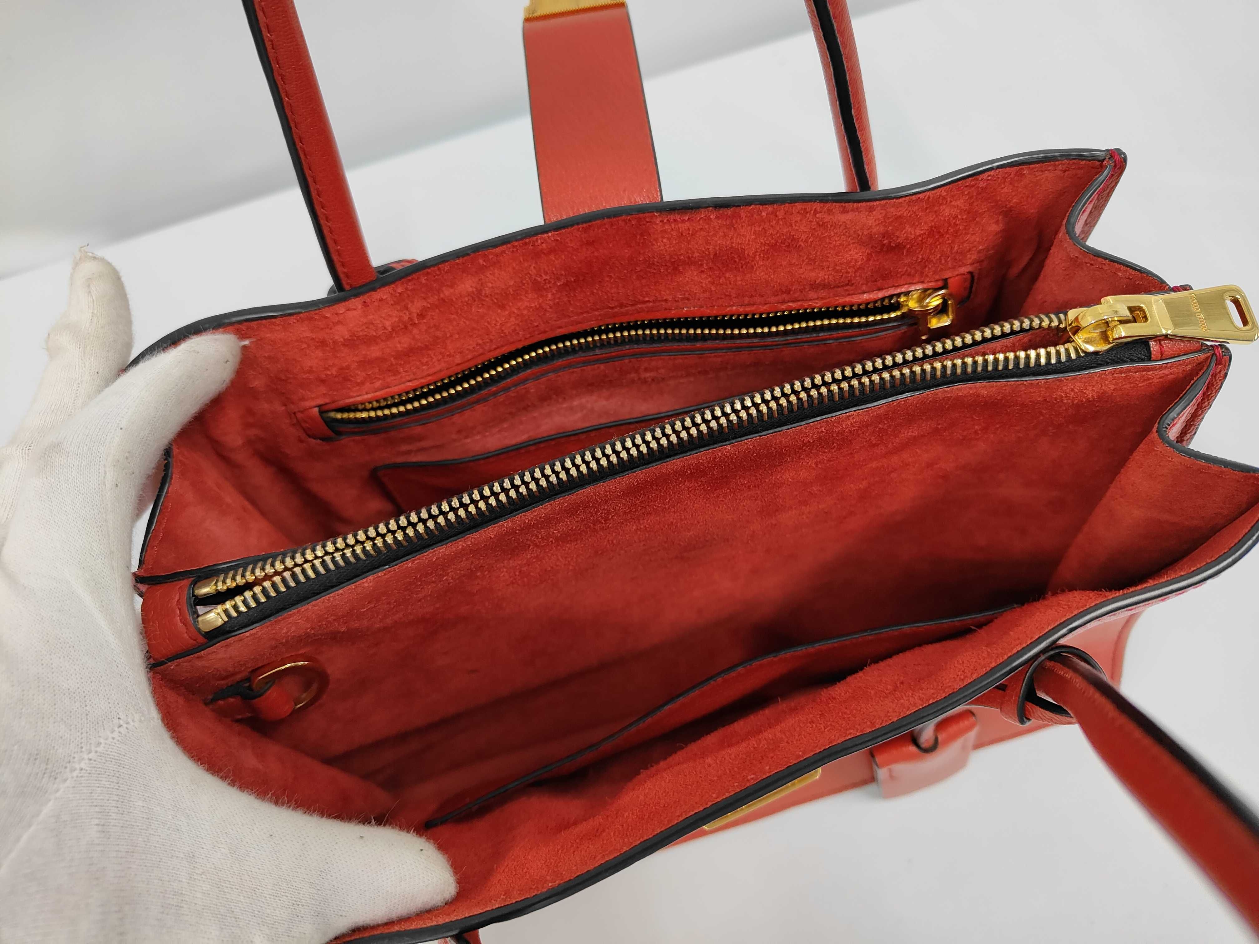 Leather Red 2-Way Handbag with Stitching Tag — view 7