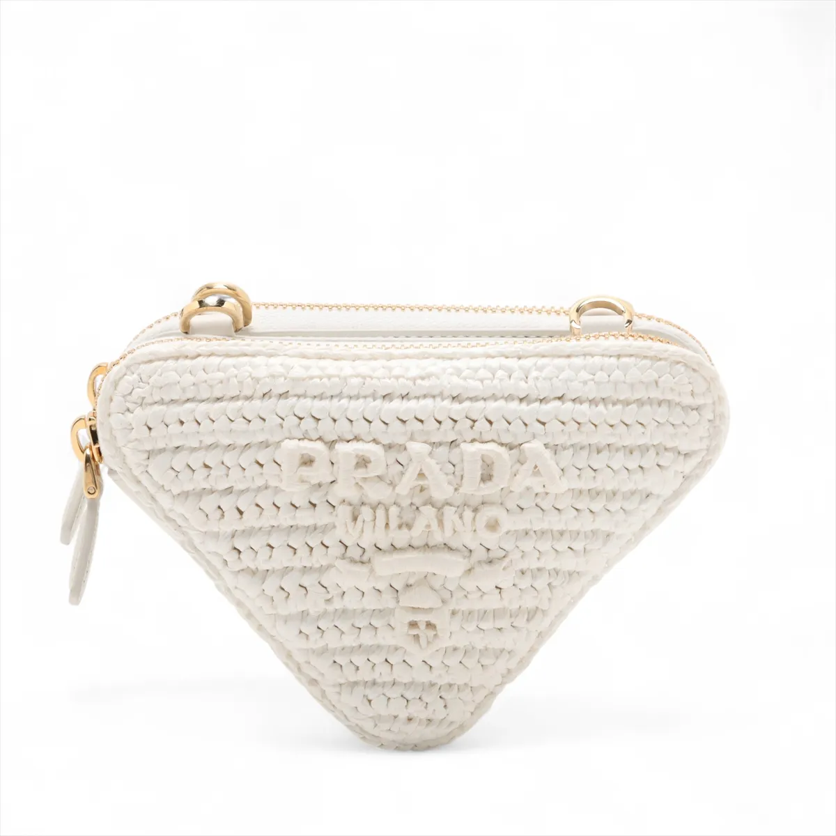 Sac Triangle Raffia x Leather 2-Way Shoulder Bag, White — view 2