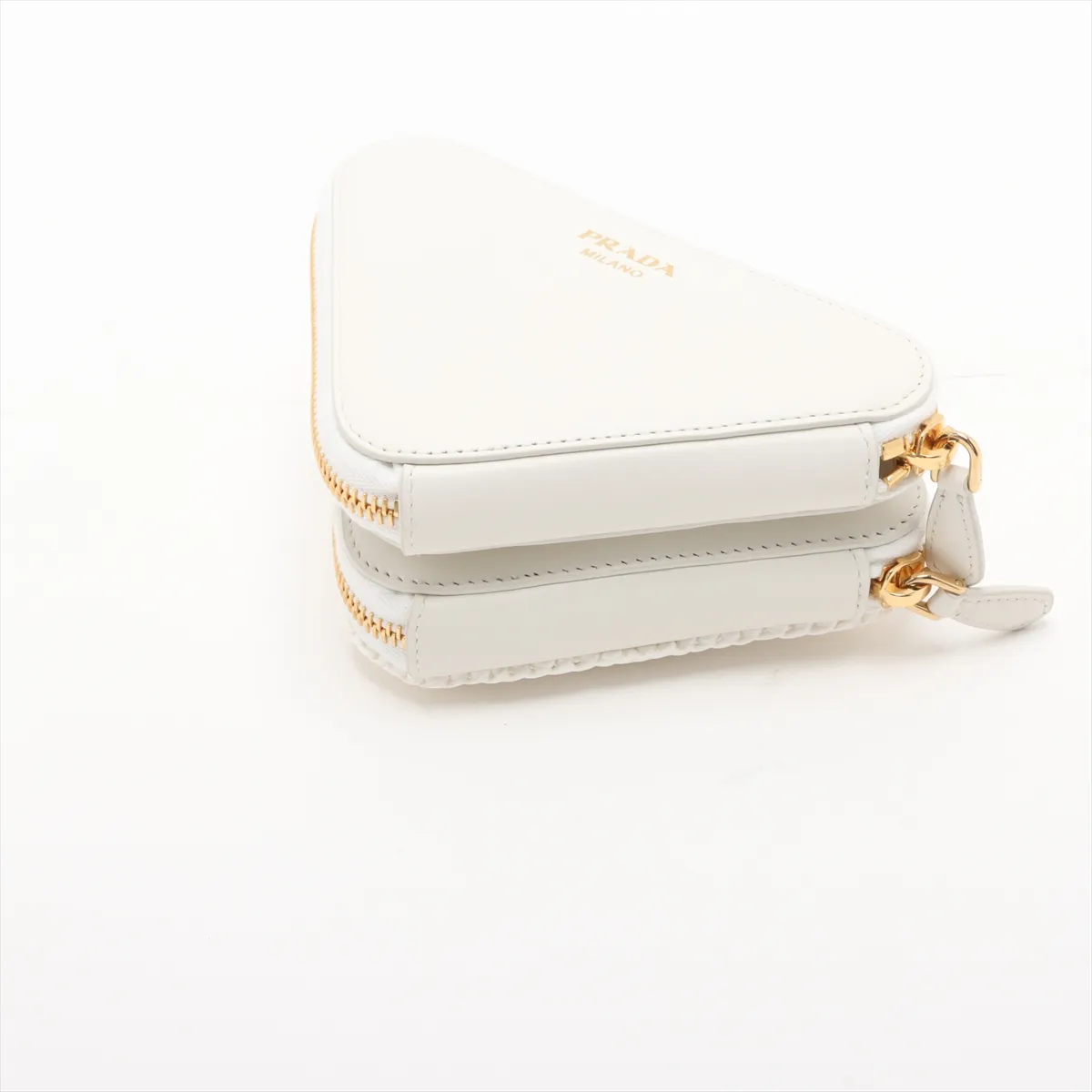 Sac Triangle Raffia x Leather 2-Way Shoulder Bag, White — view 3