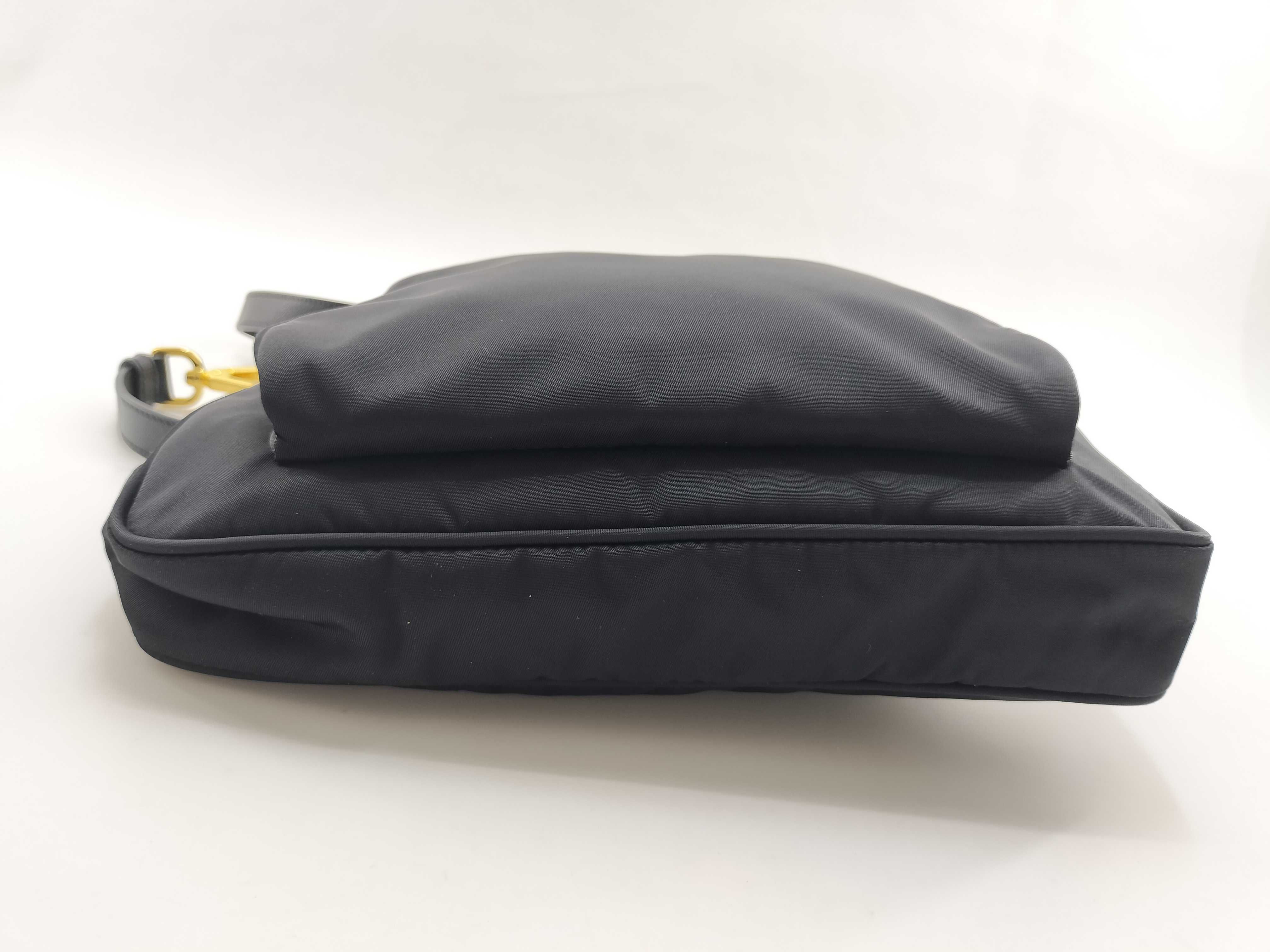 nylon shoulder bag, black nylon bag. — view 5