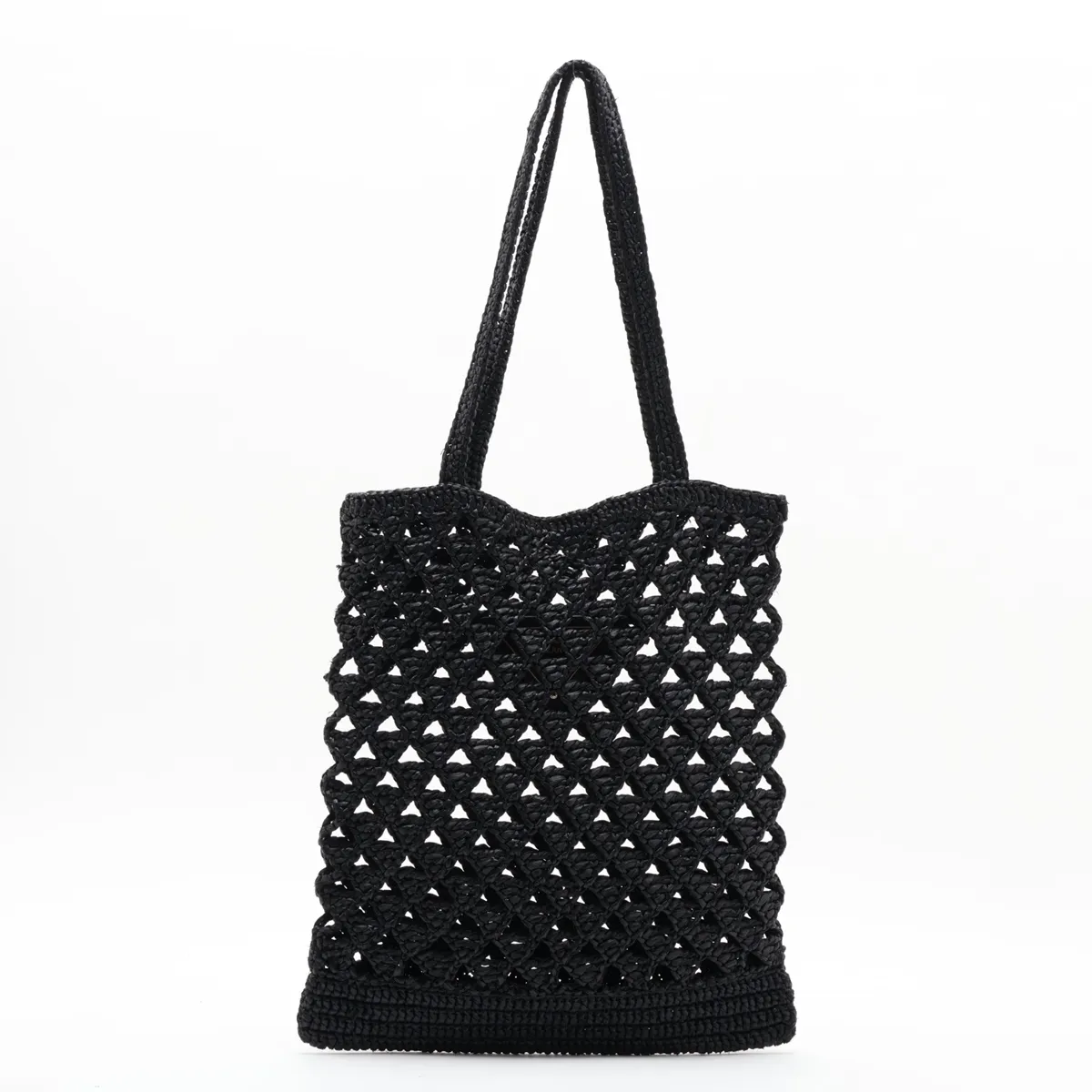 1BG493 Raffia Tote Bag, Black — view 2