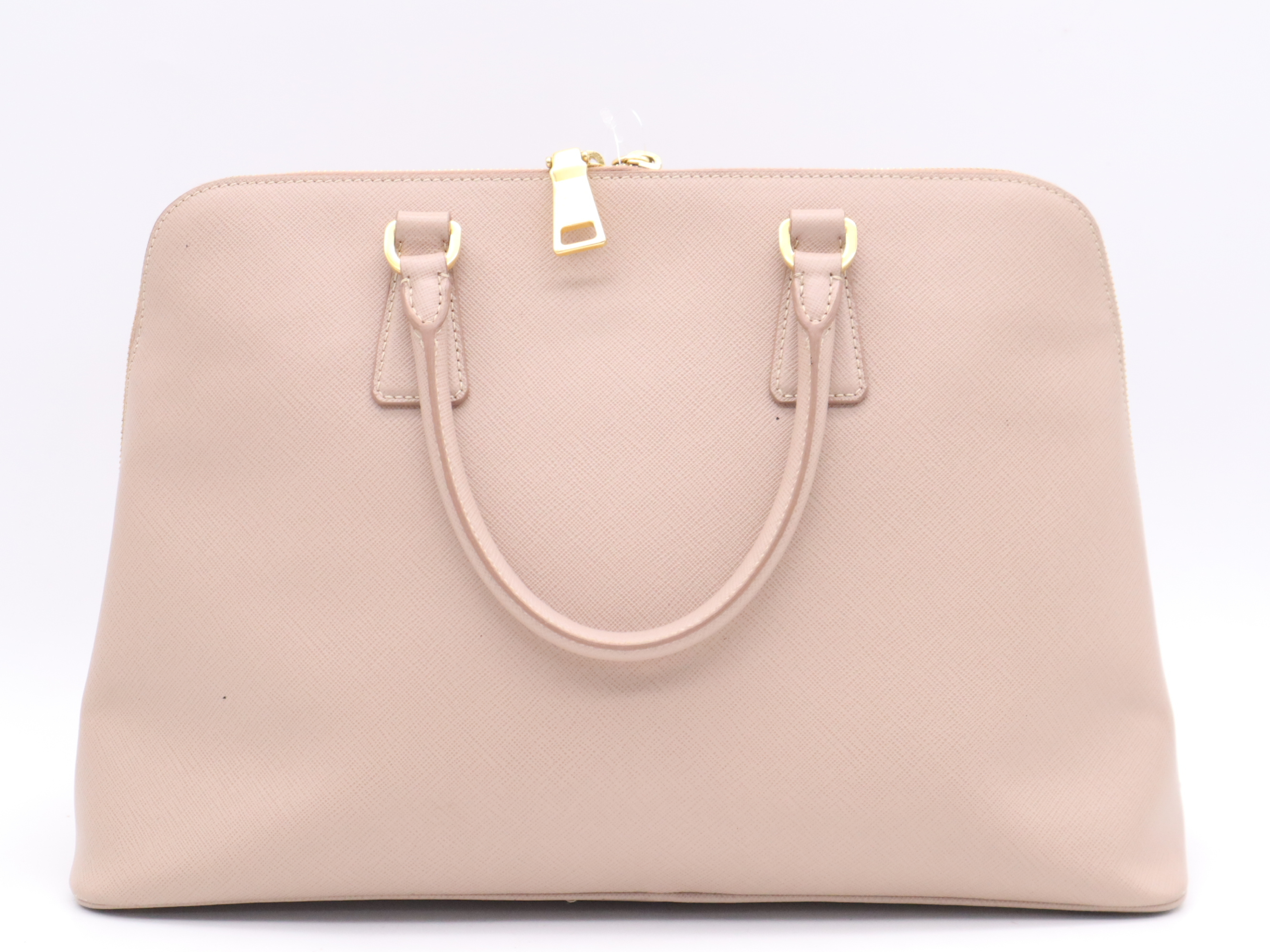 Leather Calfskin Handbag with Name Tag, Pink Gold Hardware — view 2