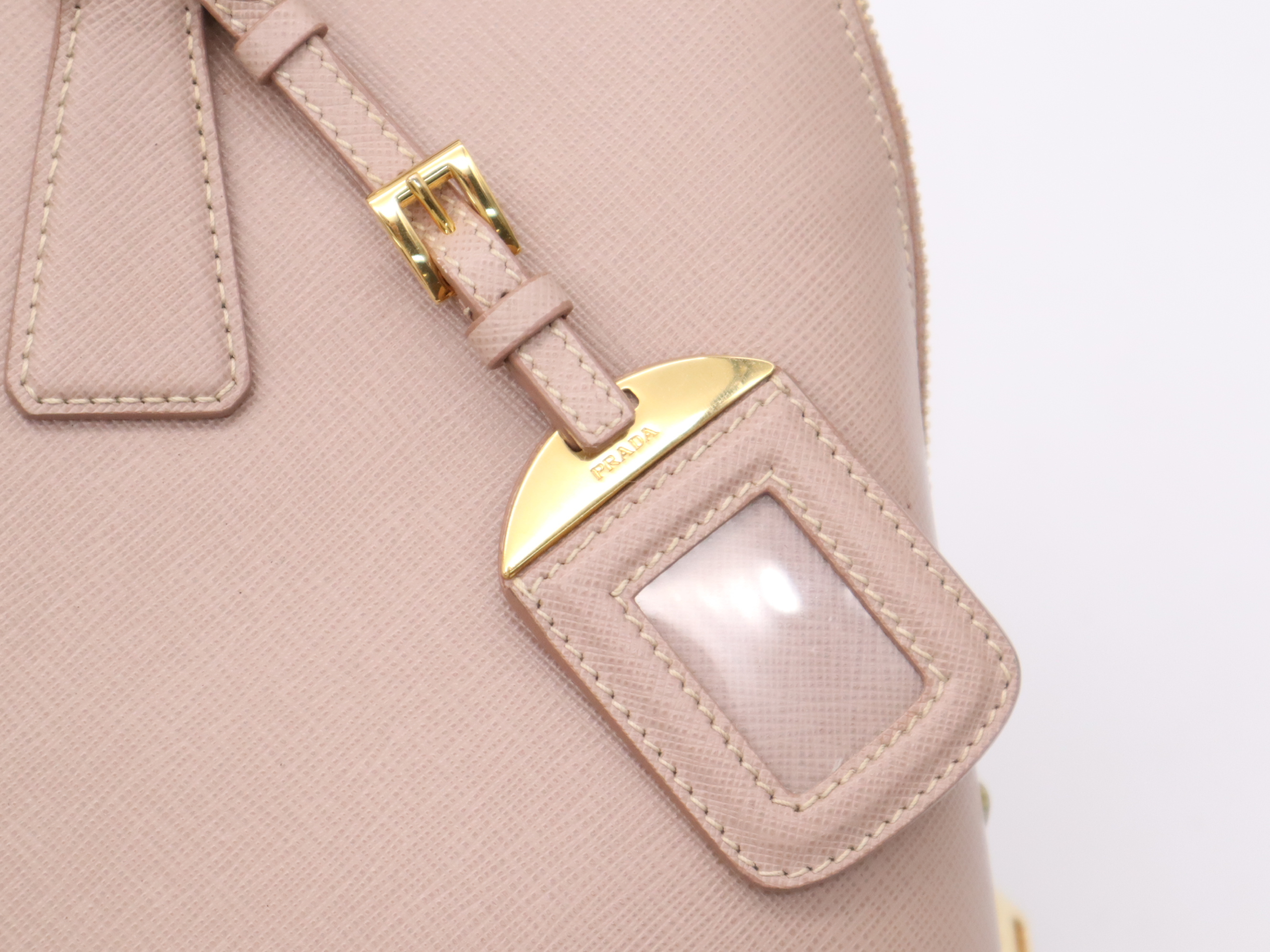 Leather Calfskin Handbag with Name Tag, Pink Gold Hardware — view 15