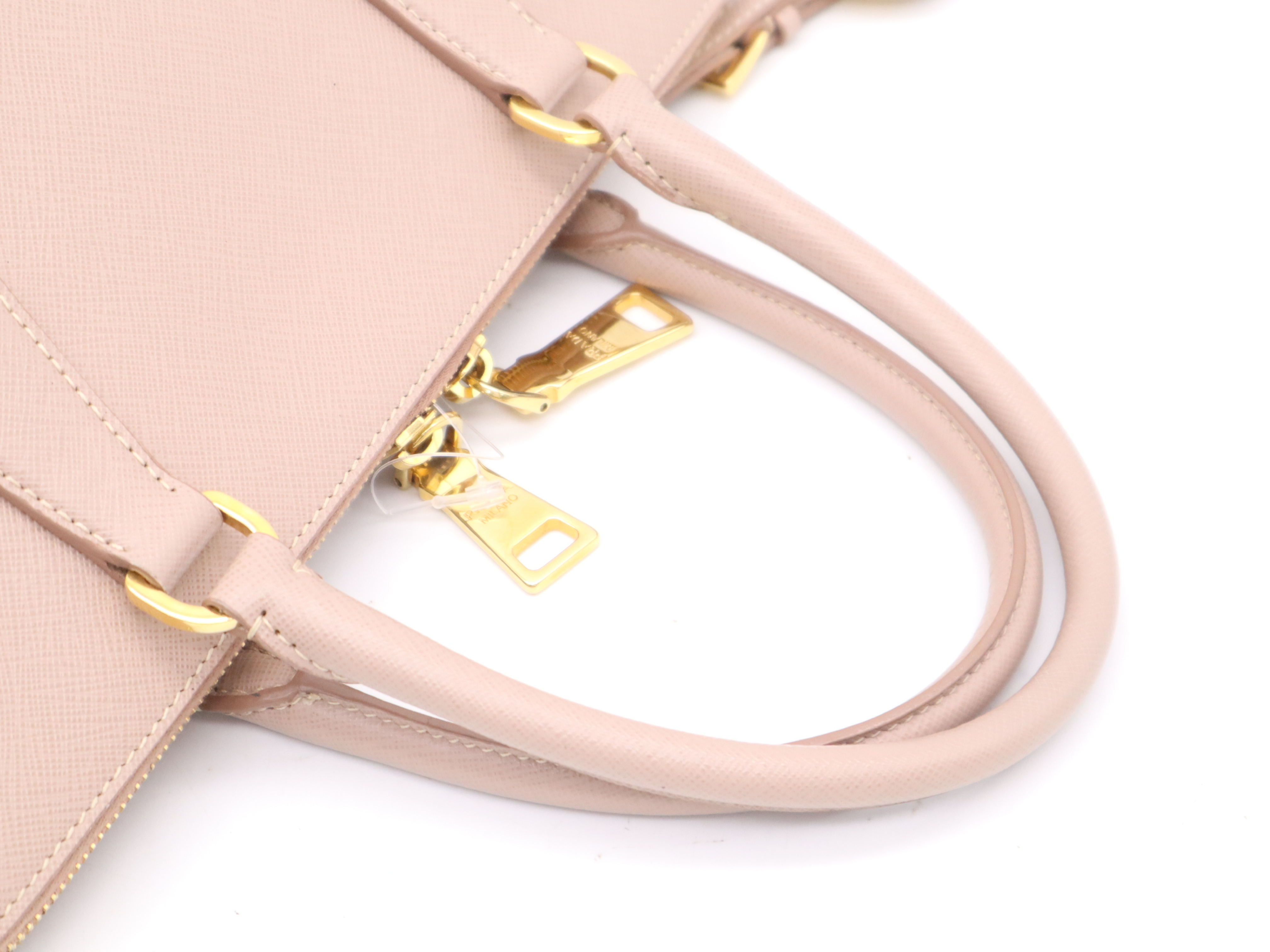 Leather Calfskin Handbag with Name Tag, Pink Gold Hardware — view 6