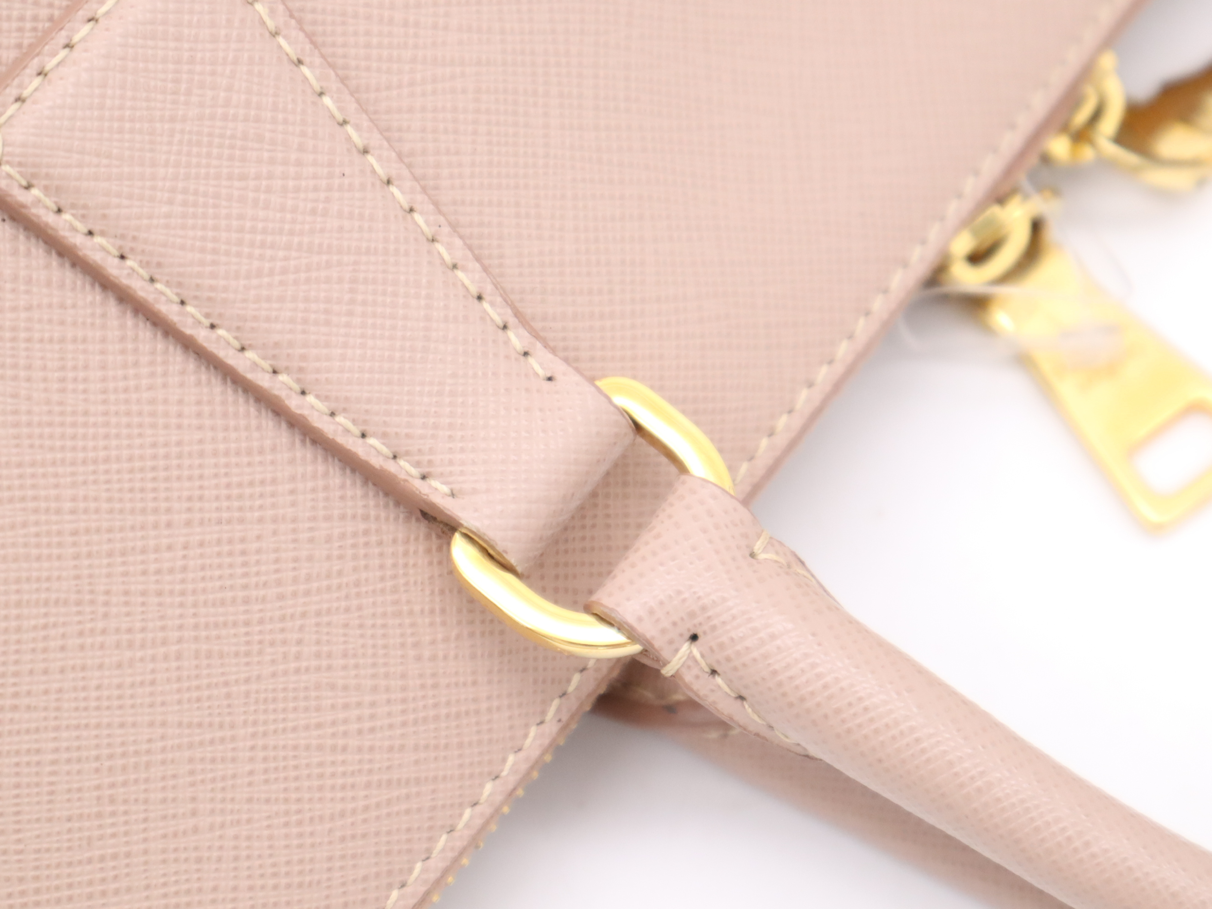 Leather Calfskin Handbag with Name Tag, Pink Gold Hardware — view 7