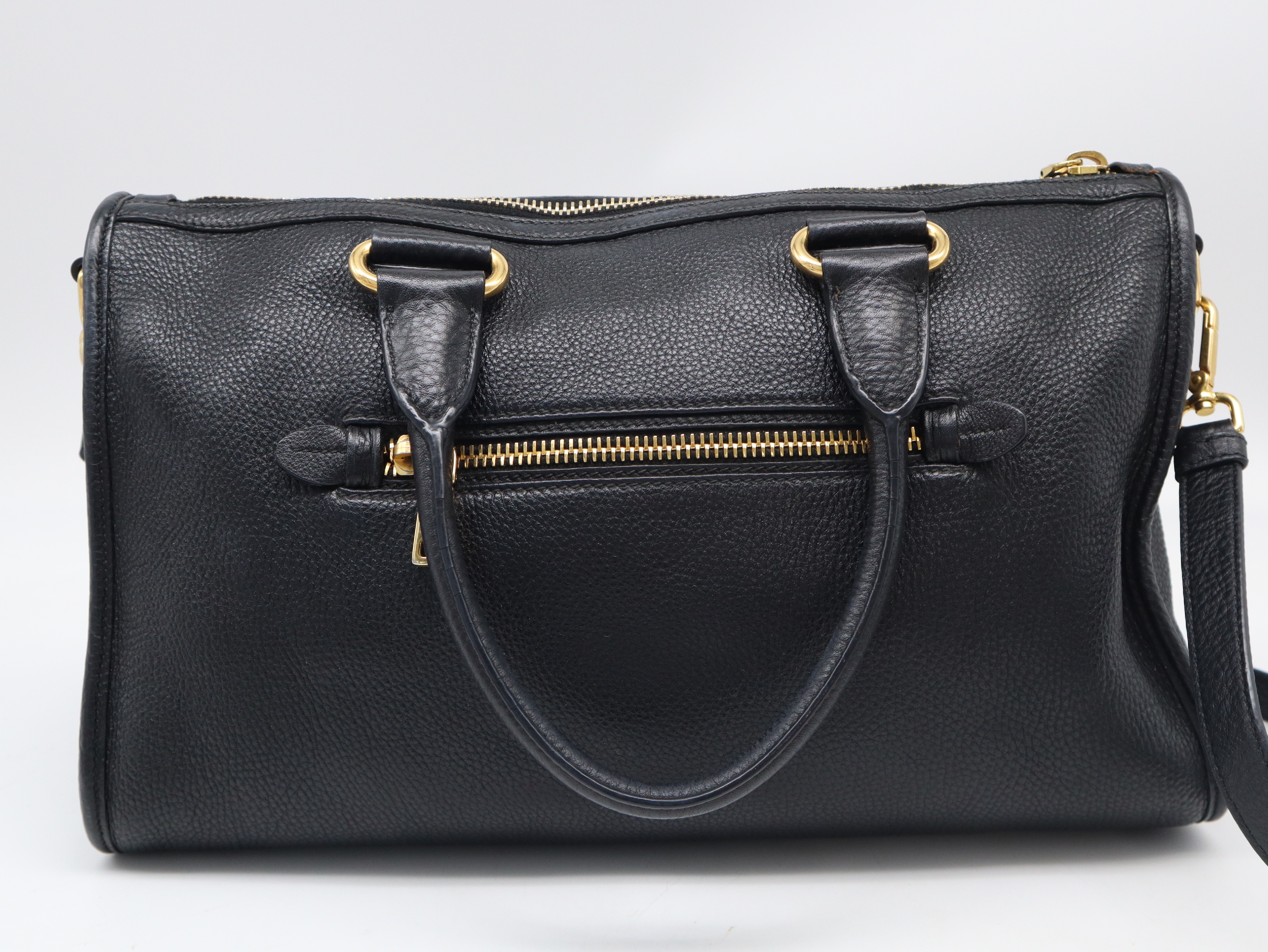 BL0805 Vitello Daino Leather 2-Way Bag with Metal Logo, Black, Strap and Dust Bag Included, Handbag — view 2