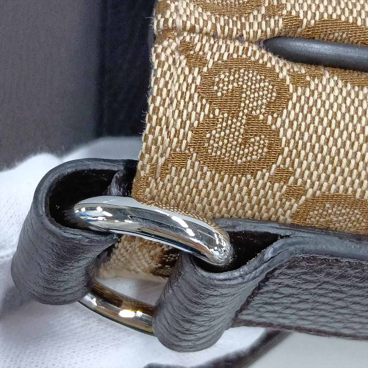 GG Canvas x Leather Shoulder Bag Brown 449171 Outlet — view 11