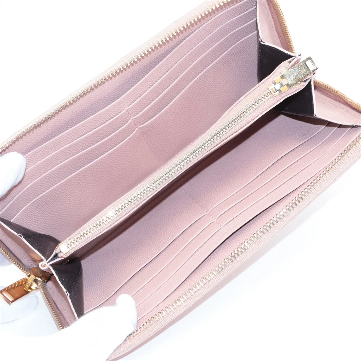 Monogram YSL Logo CFP358094 Leather Round Zip Wallet Beige — view 3