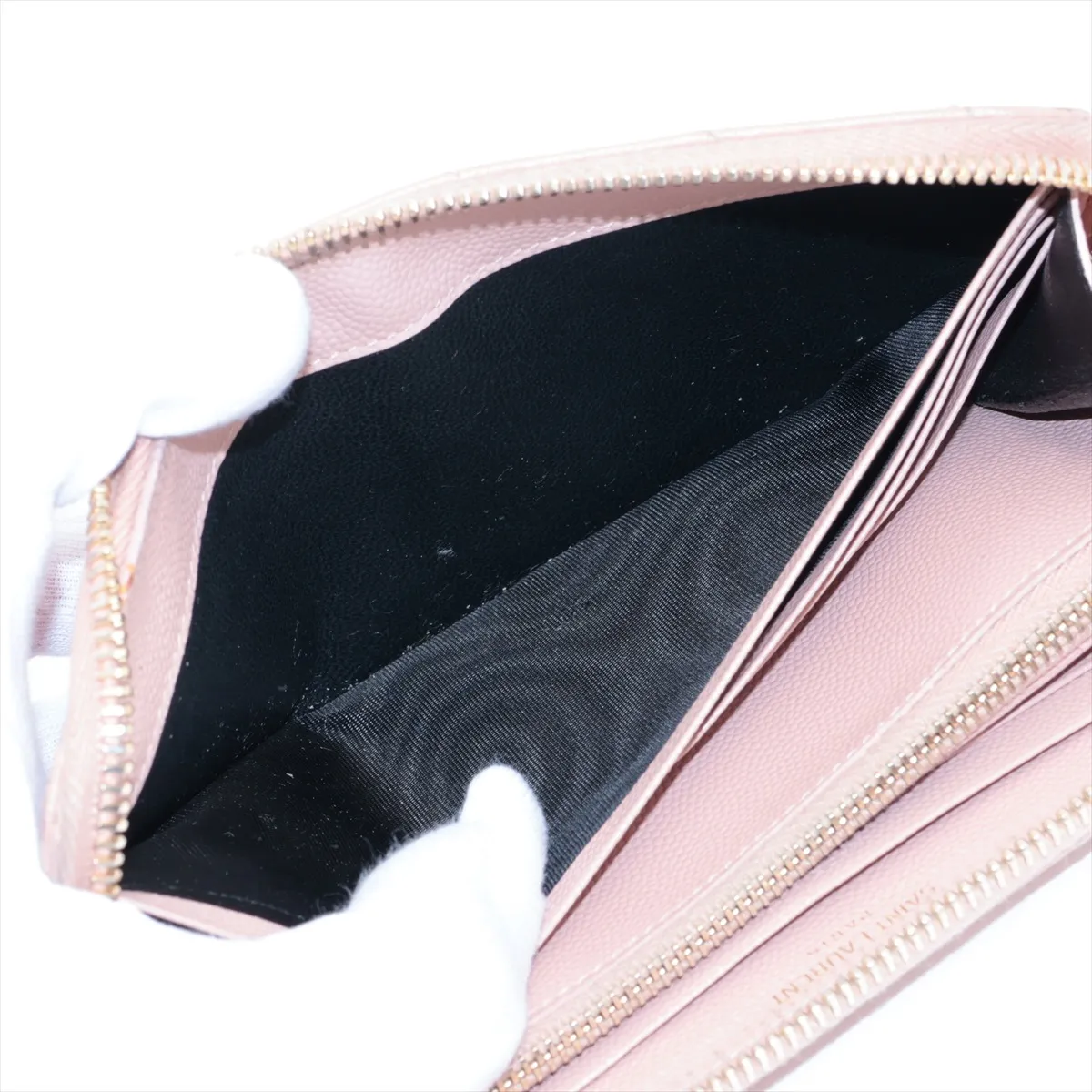 Monogram YSL Logo CFP358094 Leather Round Zip Wallet Beige — view 4