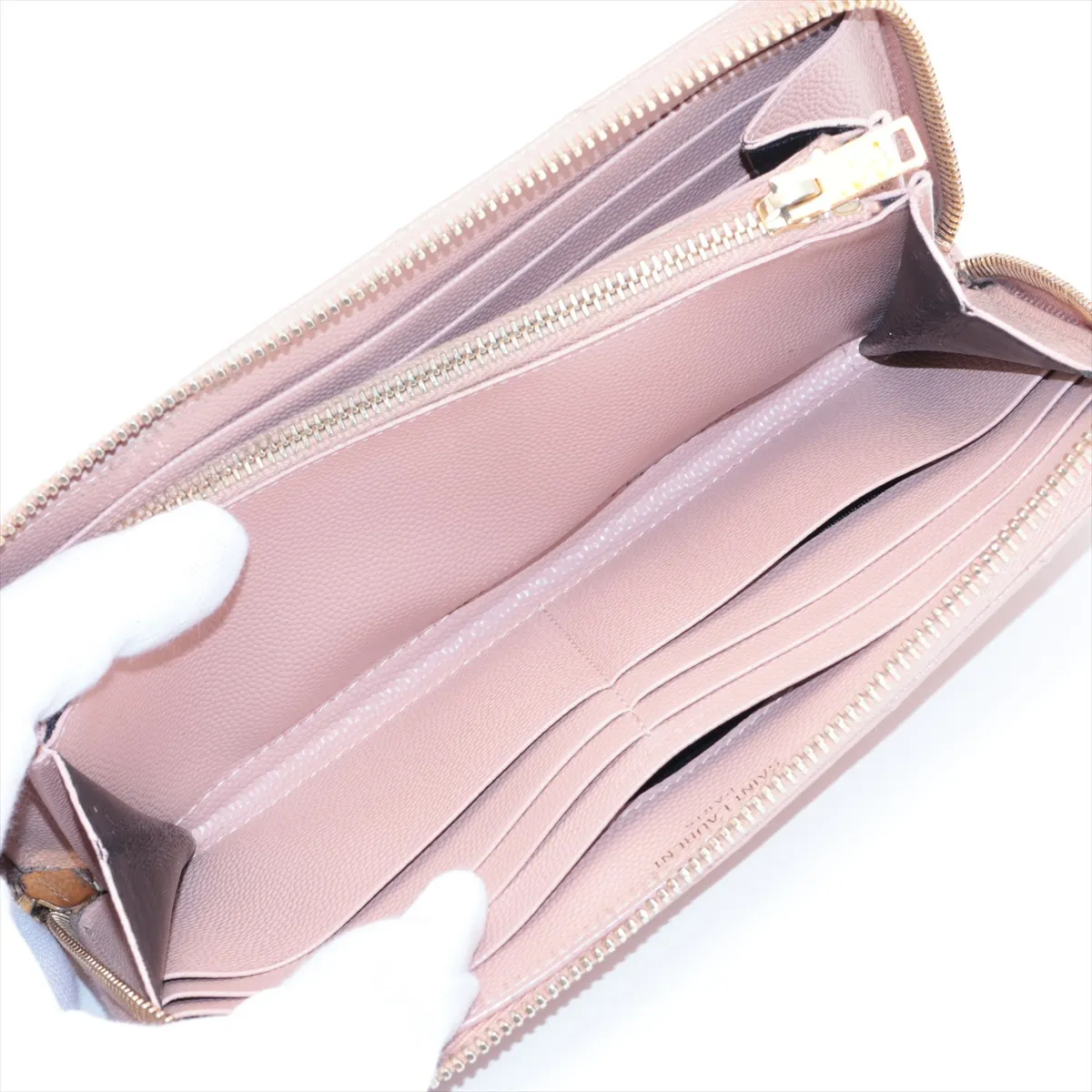 Monogram YSL Logo CFP358094 Leather Round Zip Wallet Beige — view 6